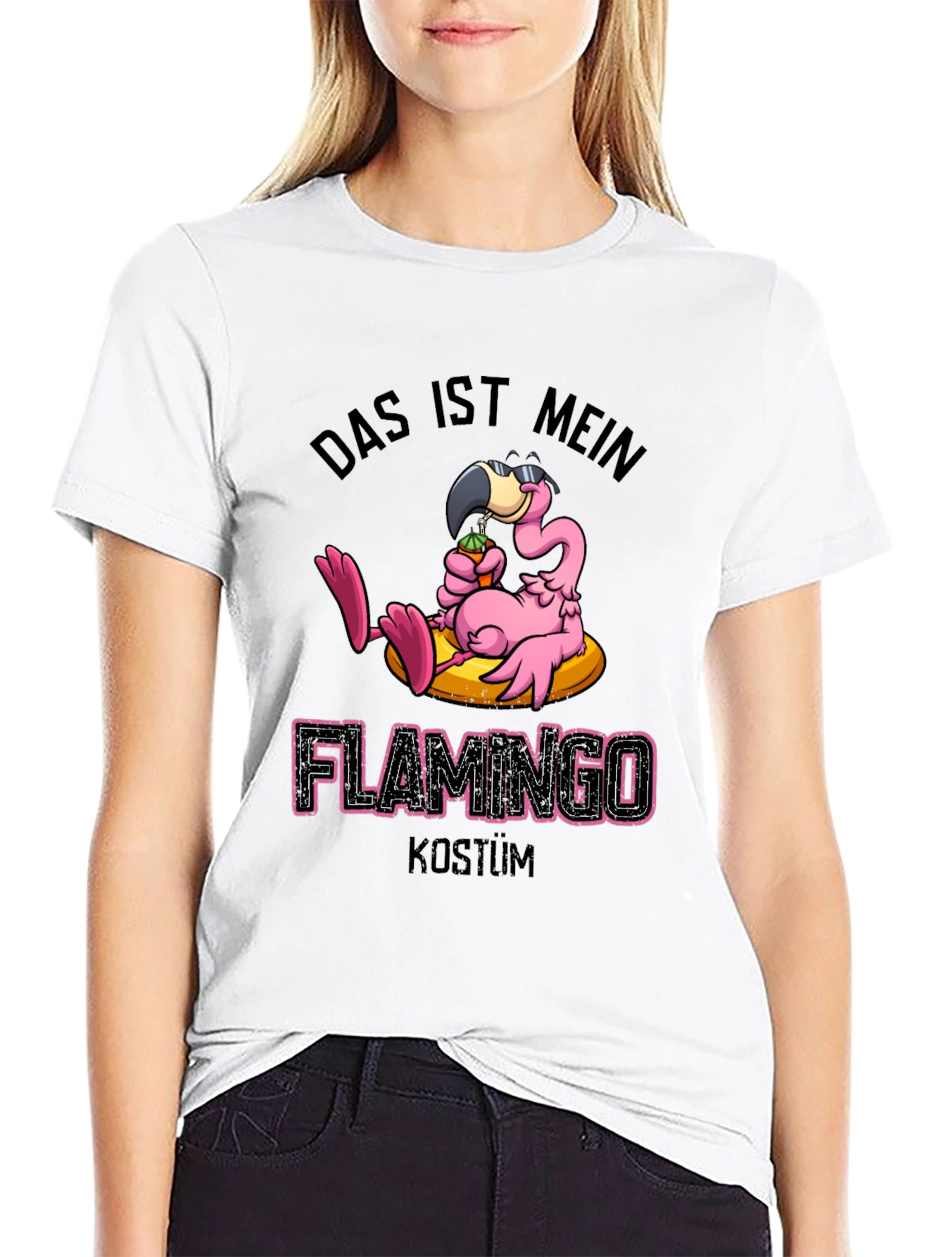 Black Funny Flamingo Costume T-Shirt view 9