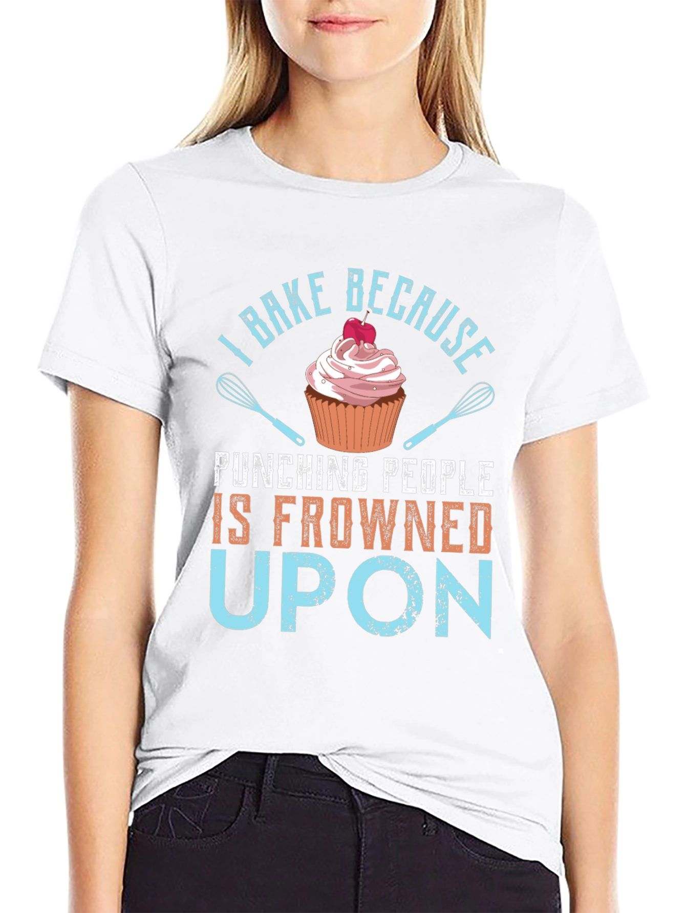 Black I Bake Because Punching People is Frowned Upon - Graphic T-Shirt view 9