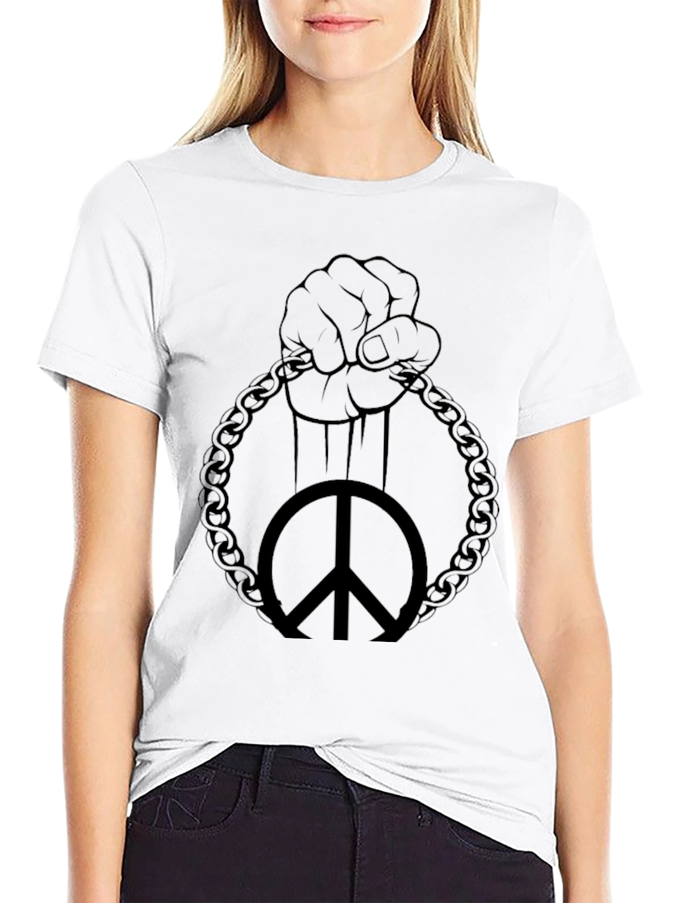 Black Peace Fist Chain Graphic Tee - Black view 9