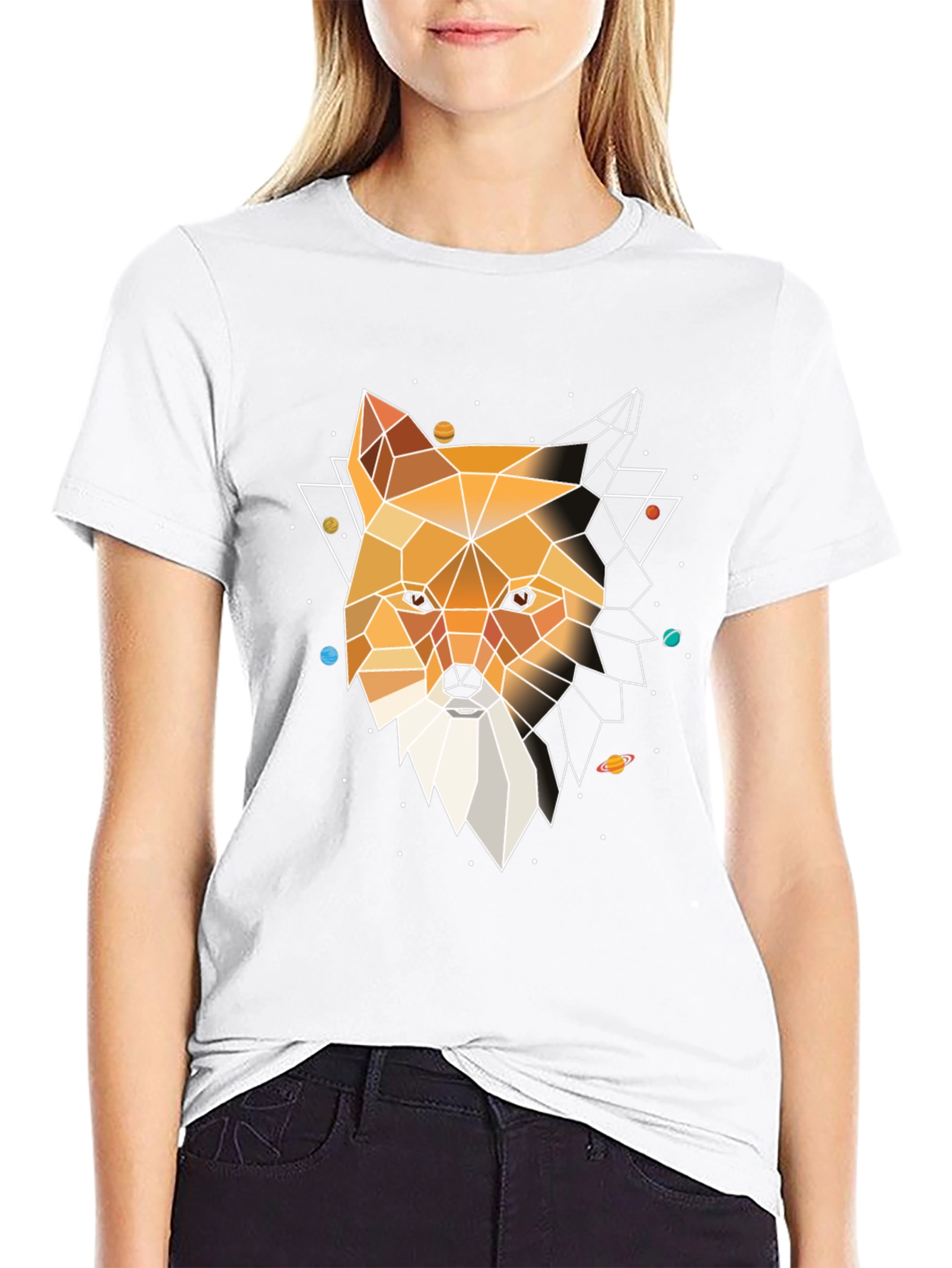 Black Geometric Fox Head Graphic Tee - Modern Black T-Shirt view 9