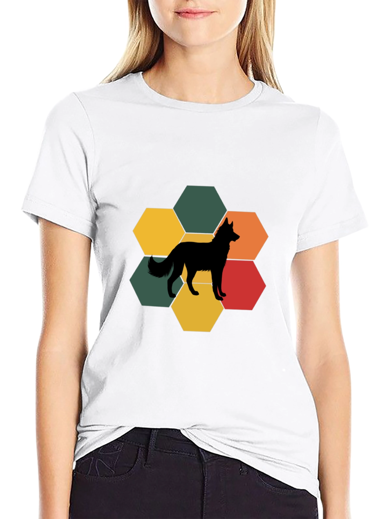 Black Dog Silhouette Hexagon T-Shirt view 9