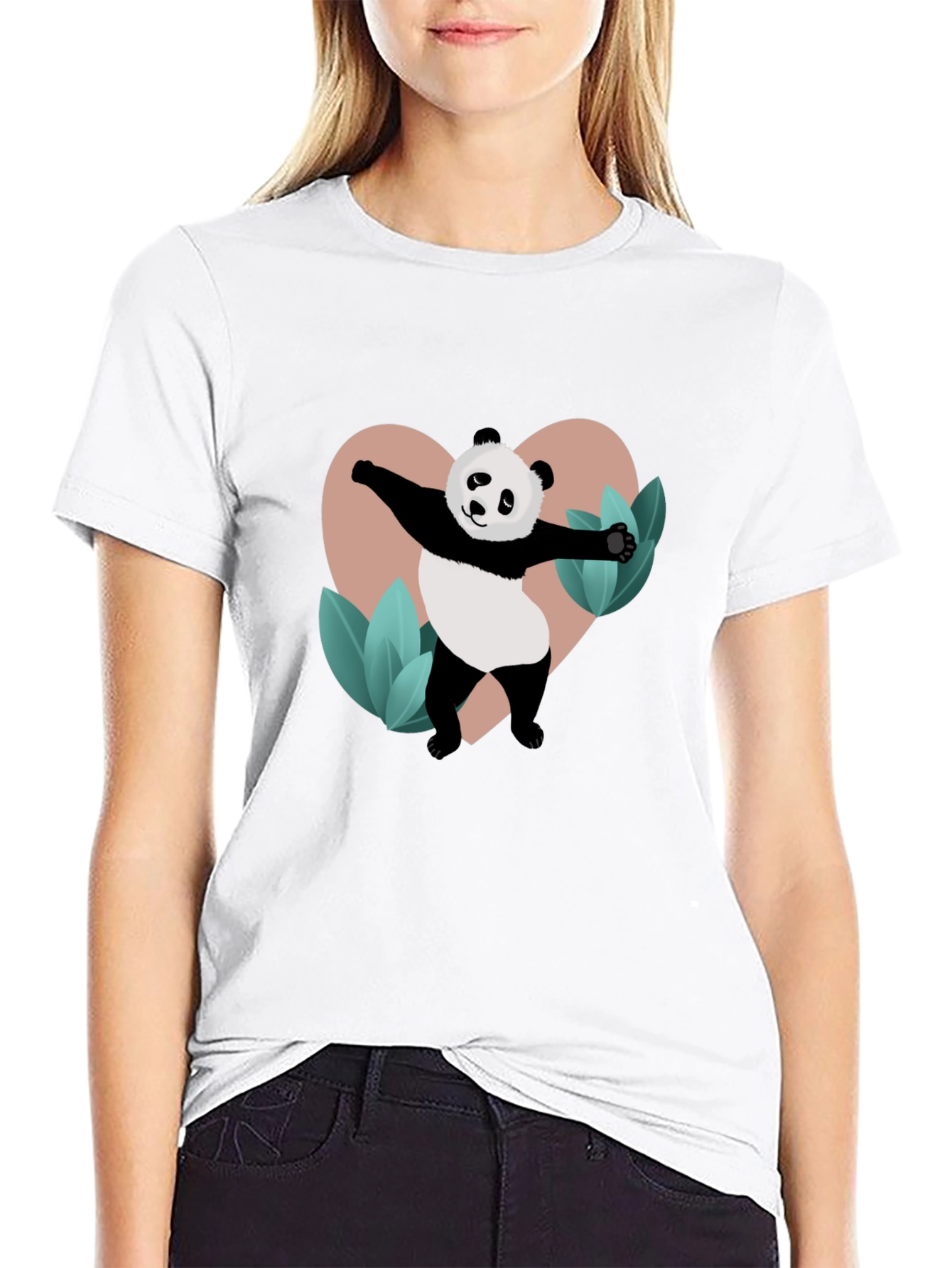 Black Panda Heart Graphic Black T-Shirt view 9