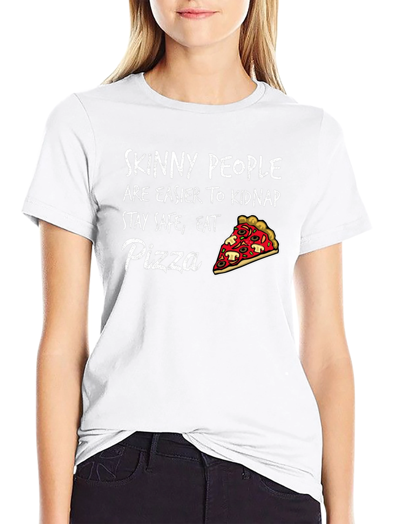 Black Skinny People Pizza Graphic Tee - Eat Pizza Stay Safe T-Shirt view 9