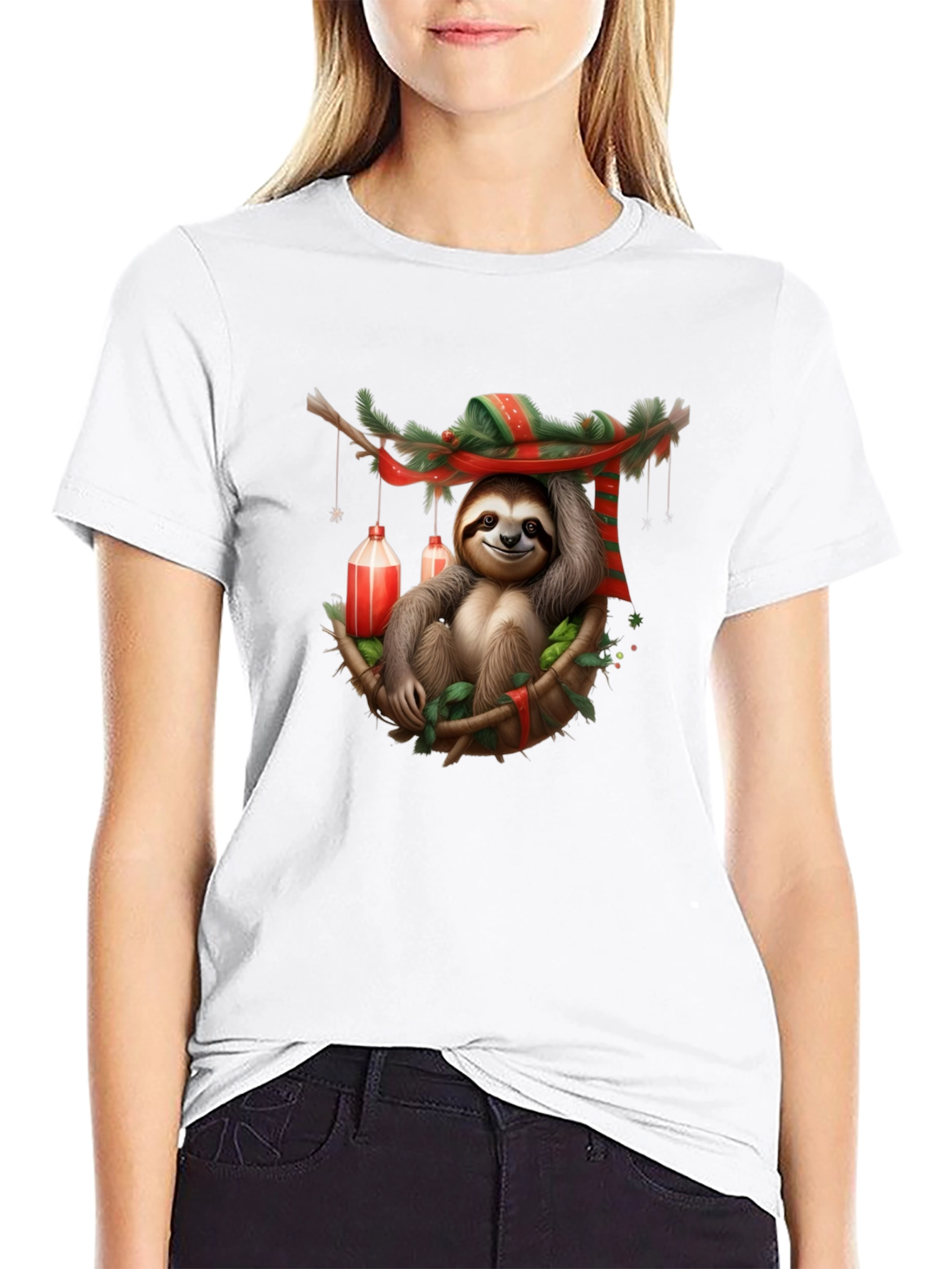 Black Festive Sloth T-Shirt - Holiday Style view 9