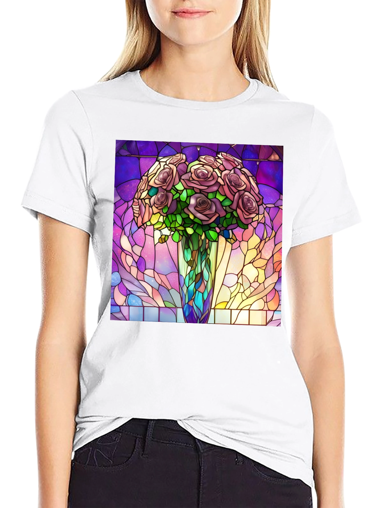Black Stained Glass Roses Graphic T-Shirt view 9