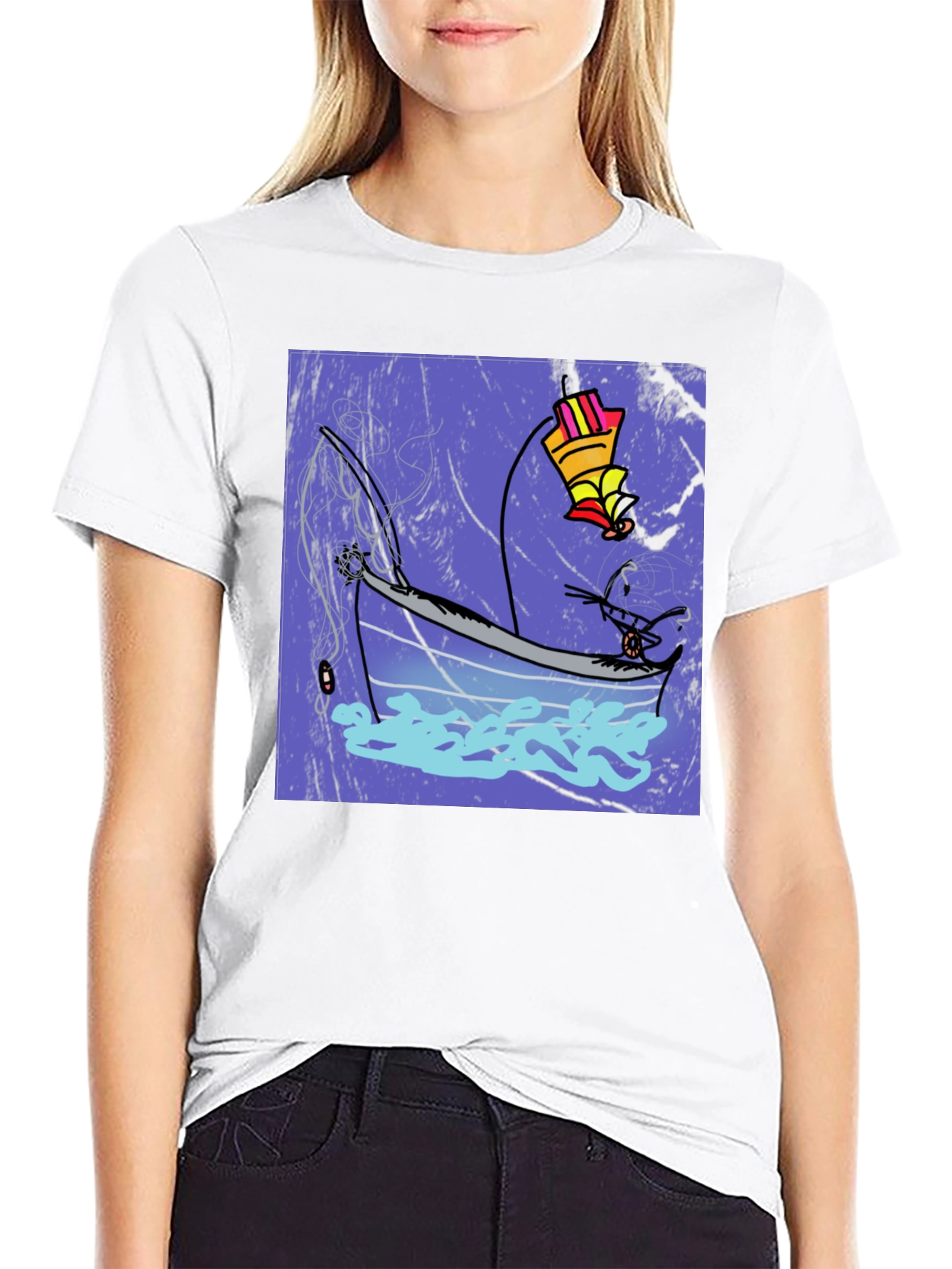 Black Fishing Boat Graphic Tee - Cool Artistic Design view 9