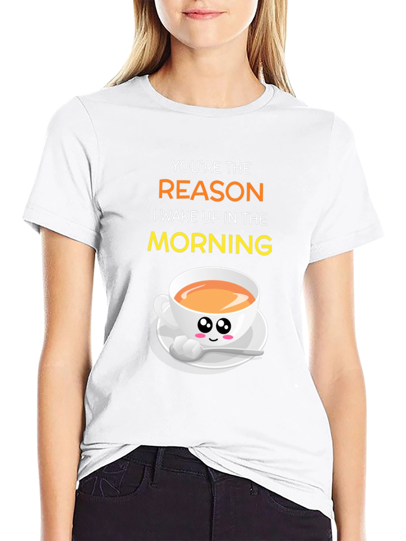 Black You're the Reason I Wake Up Coffee T-Shirt view 9
