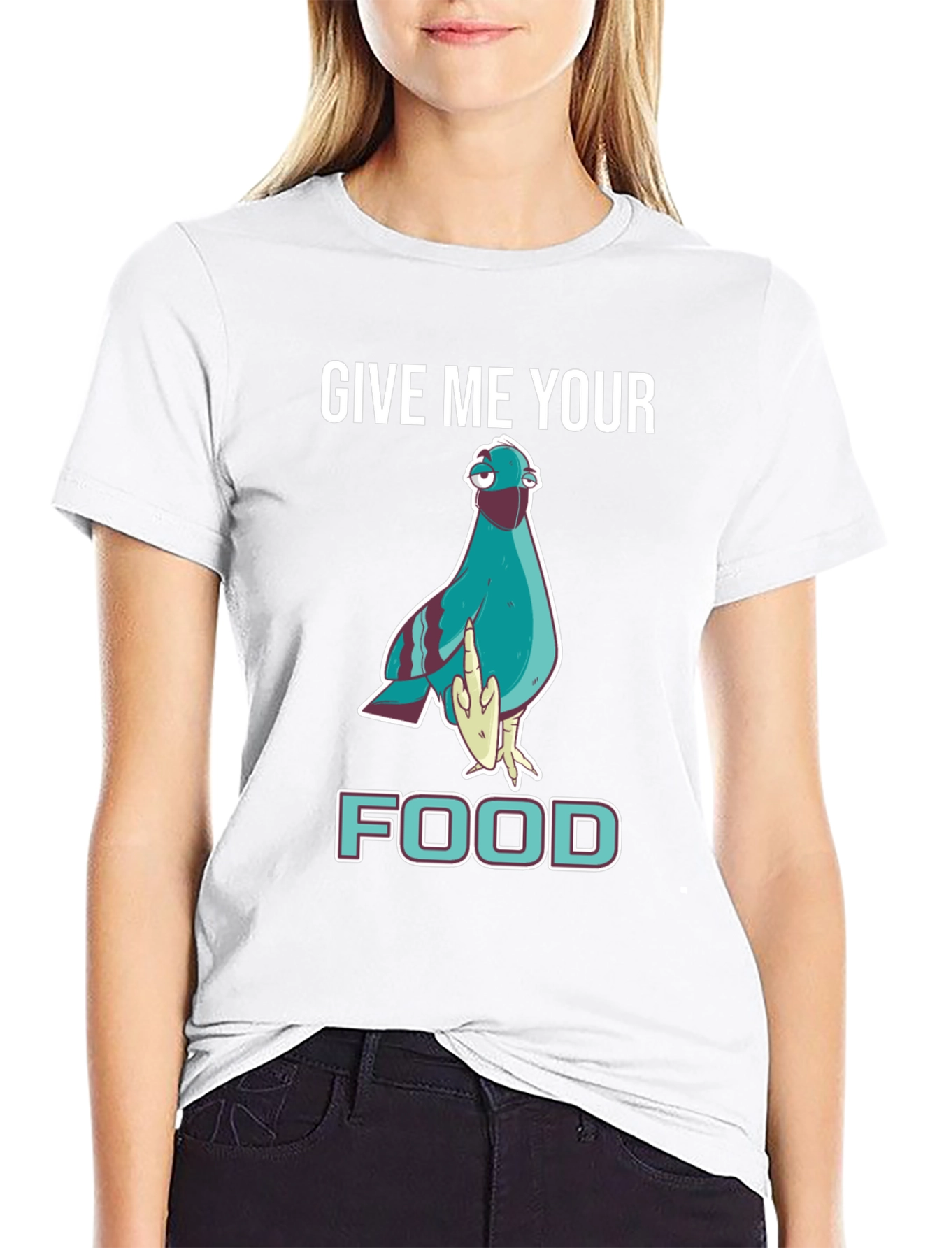 Black Give Me Your Food Pigeon T-Shirt view 9