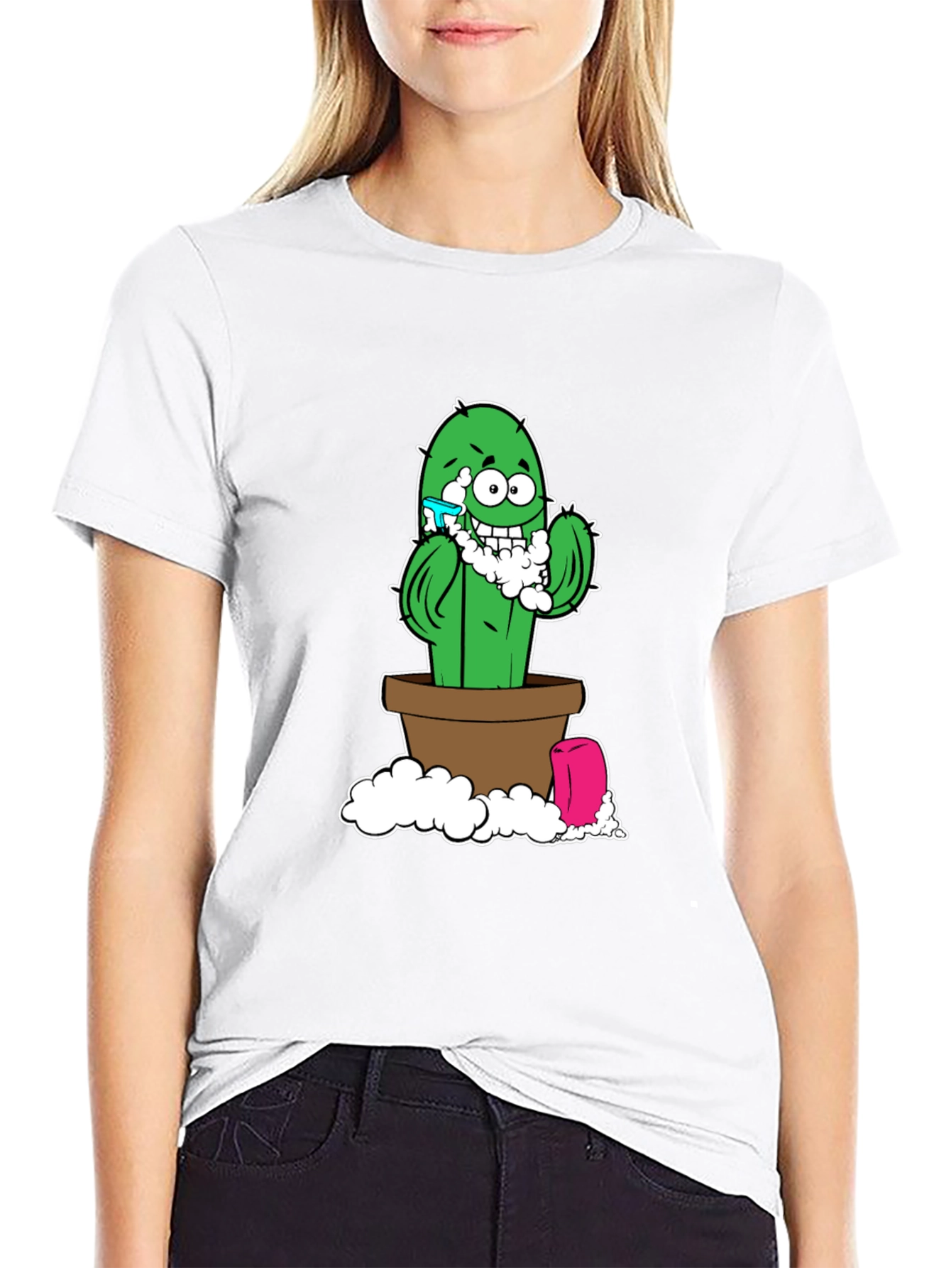 Black Funny Shaving Cactus Black T-Shirt view 9
