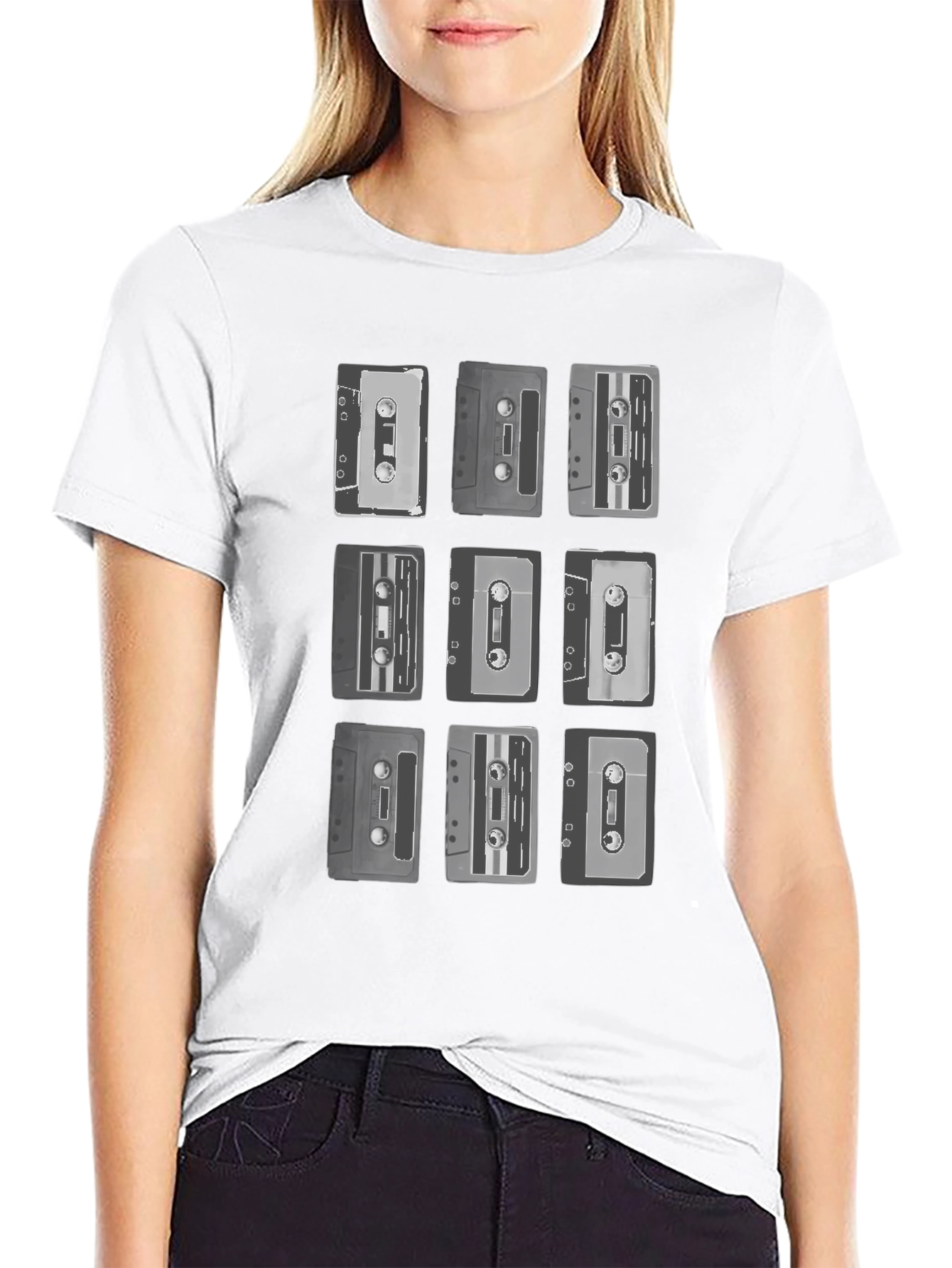 Black Retro Cassette Tape Graphic Tee - Classic Music Lover Shirt view 9