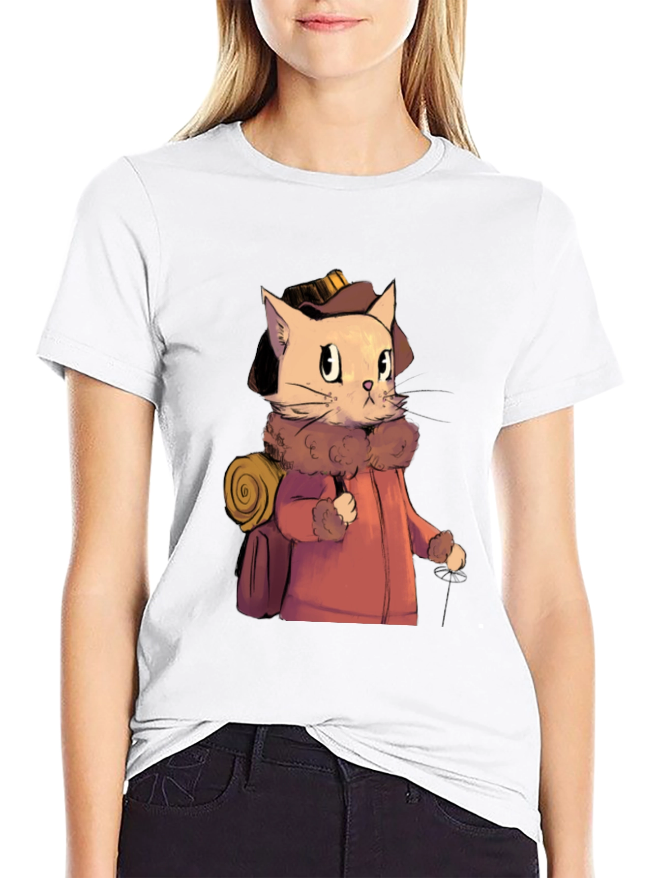 Black Adventurous Cat Traveler Graphic T-Shirt view 9