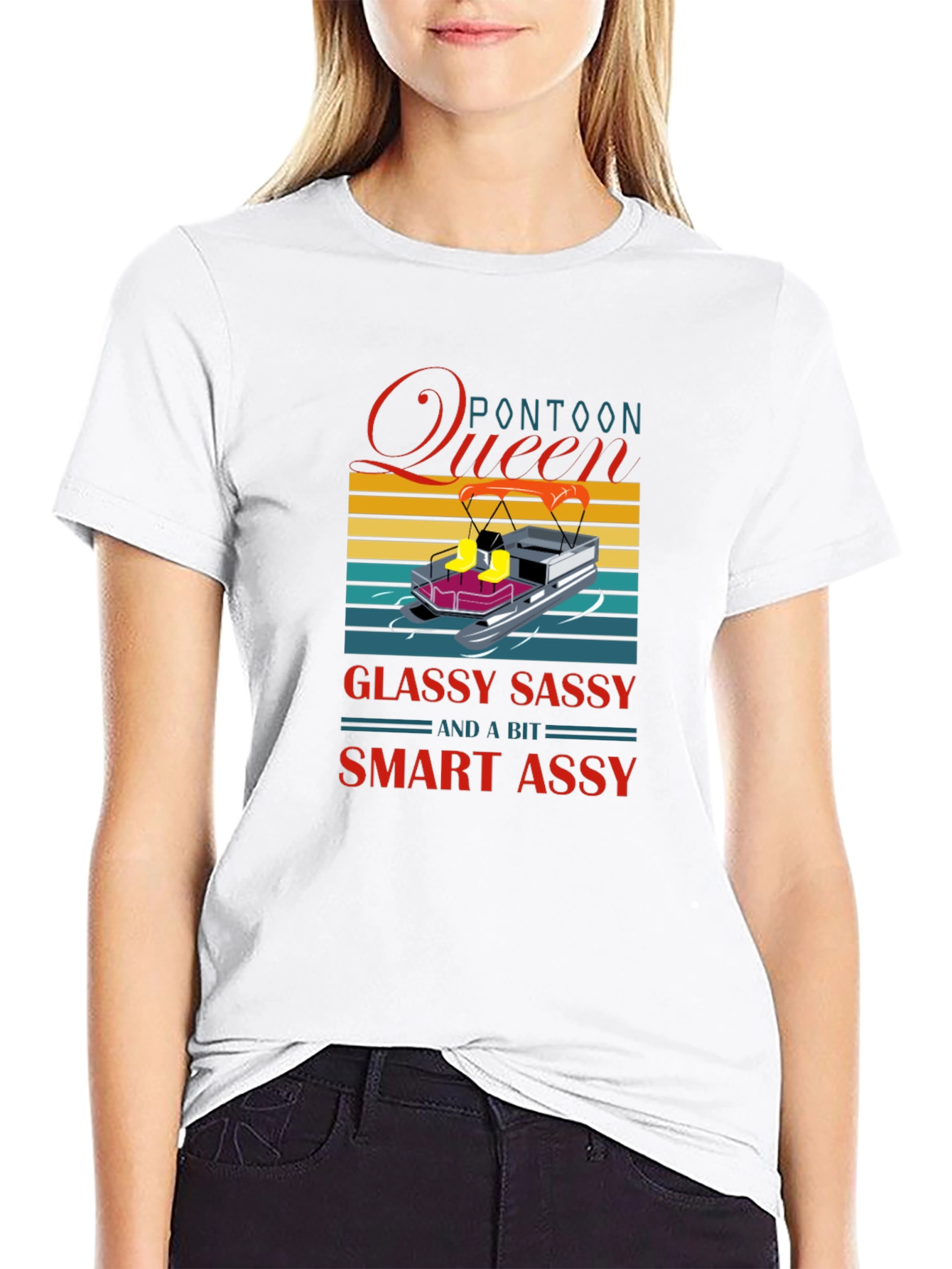 Black Pontoon Queen Graphic T-Shirt - Glassy Sassy & a Bit Smart Assy view 9