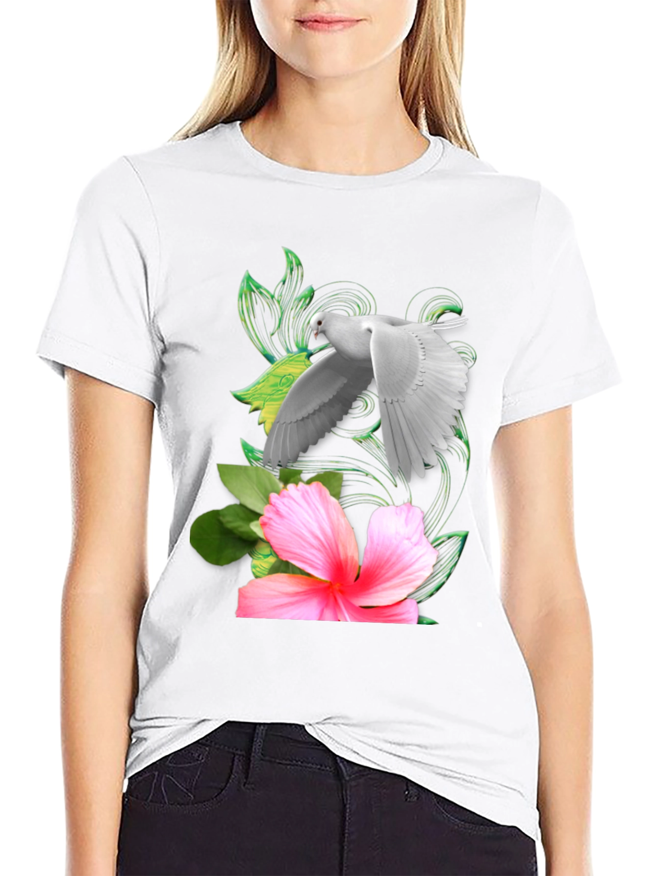 Black Dove & Hibiscus Graphic T-Shirt view 9