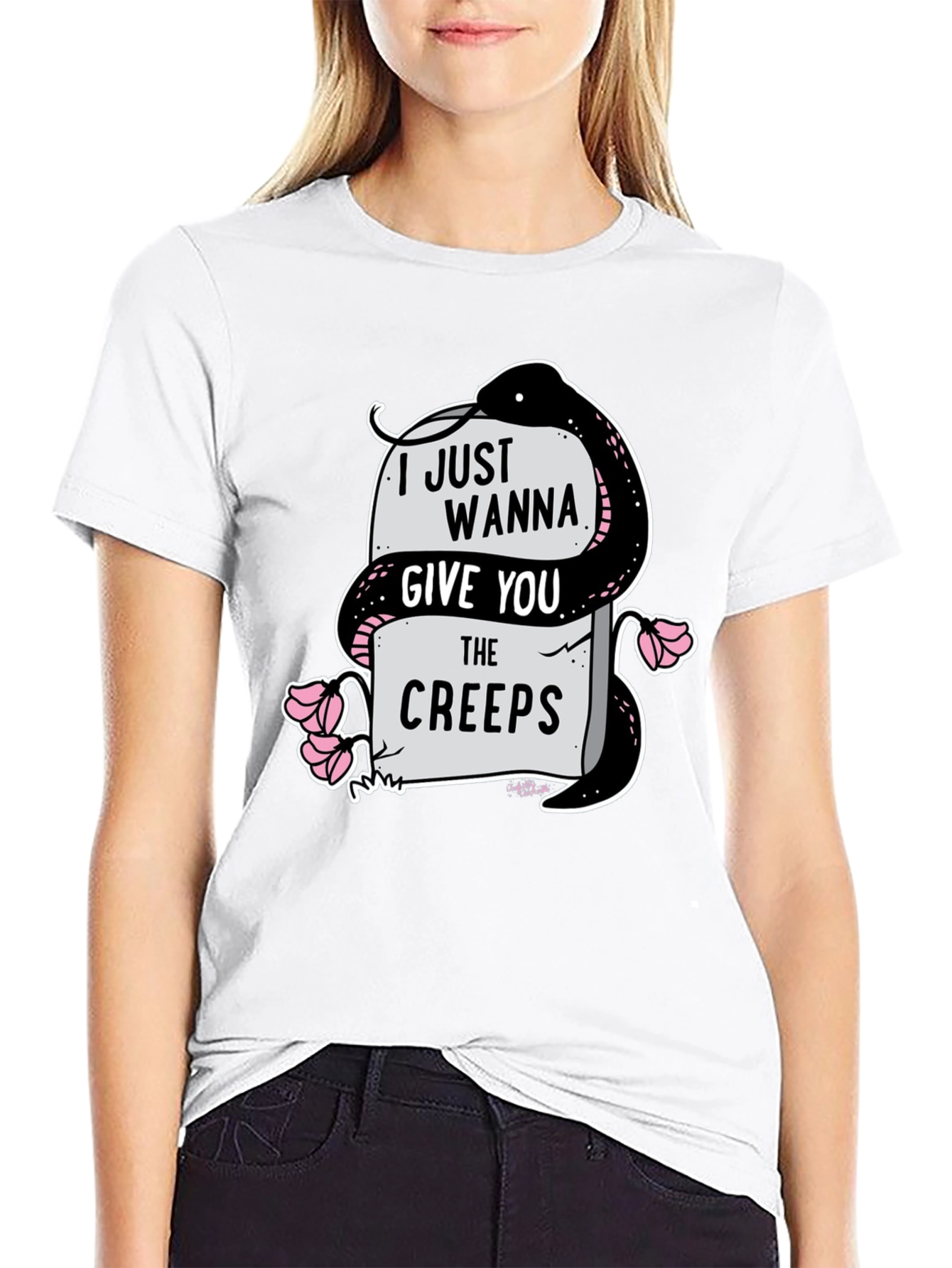 Black I Just Wanna Give You The Creeps Graphic T-Shirt view 9