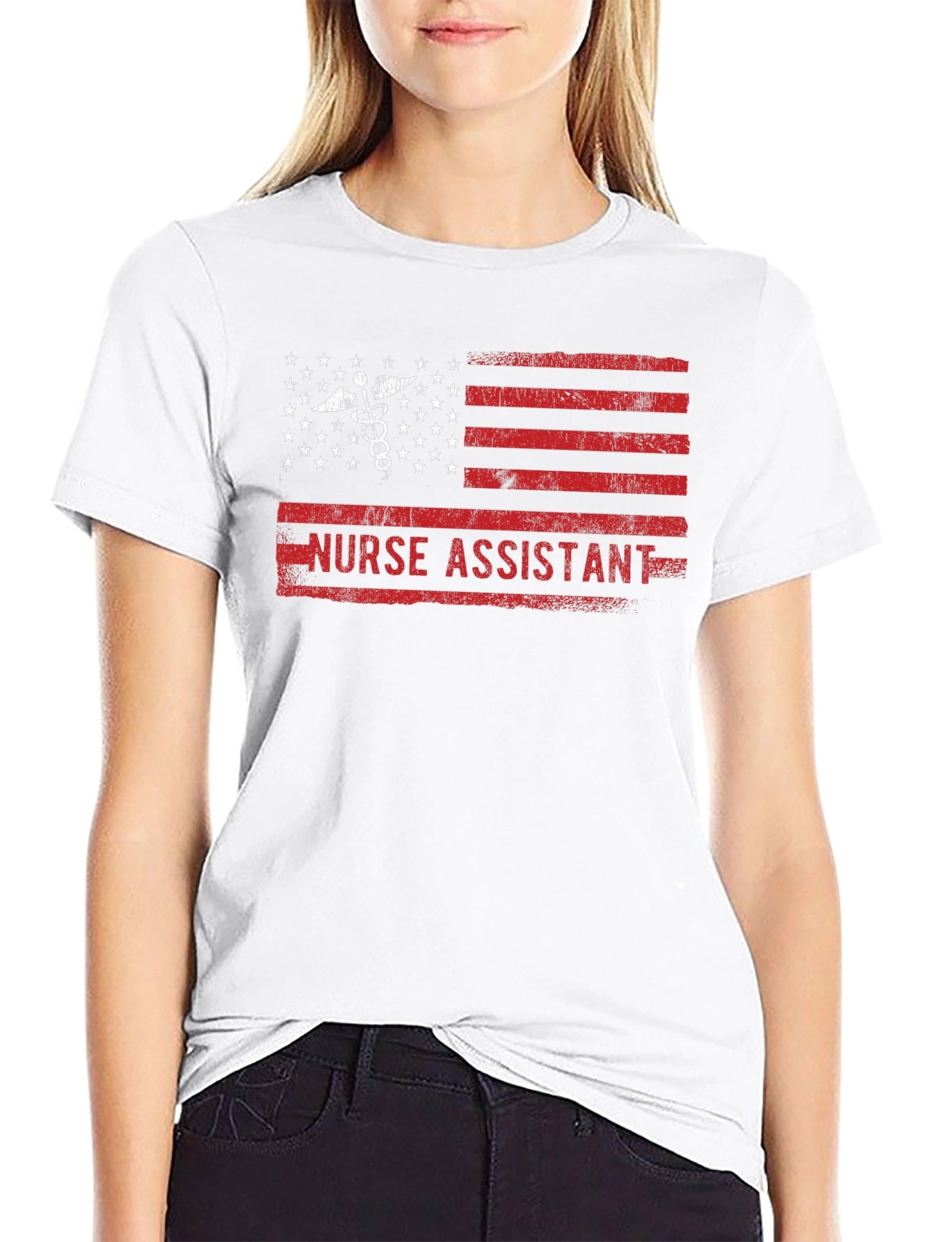 Black Nurse Assistant American Flag T-Shirt view 9