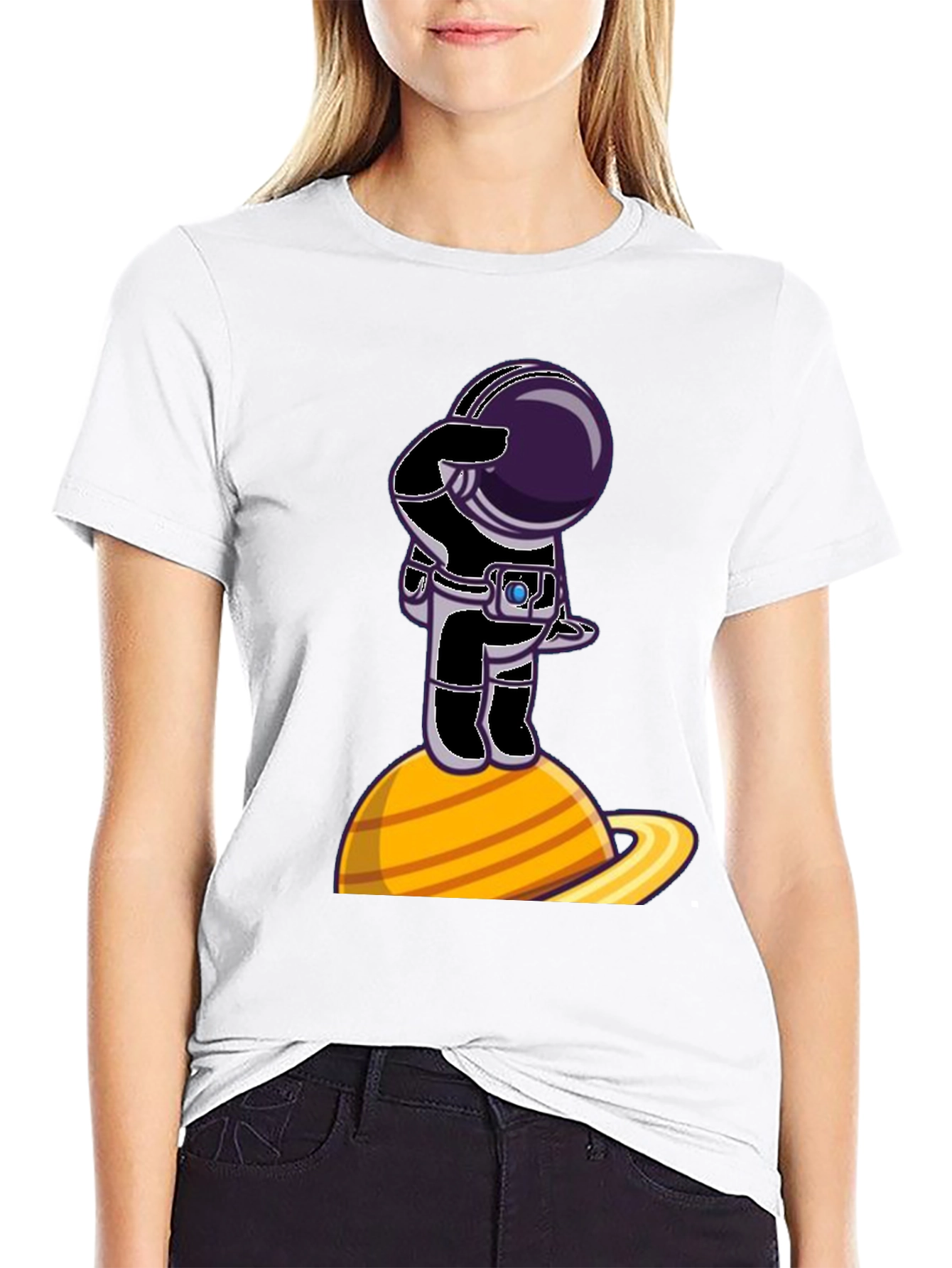 Black Astronaut on Saturn Graphic T-Shirt - Space Explorer view 9
