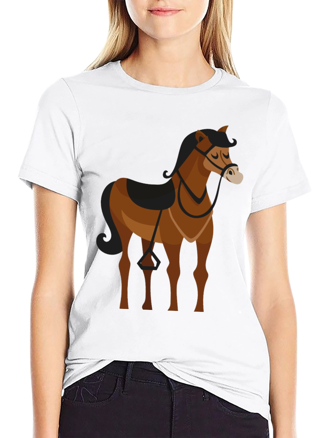 Black Black T-Shirt with Brown Horse Graphic view 9
