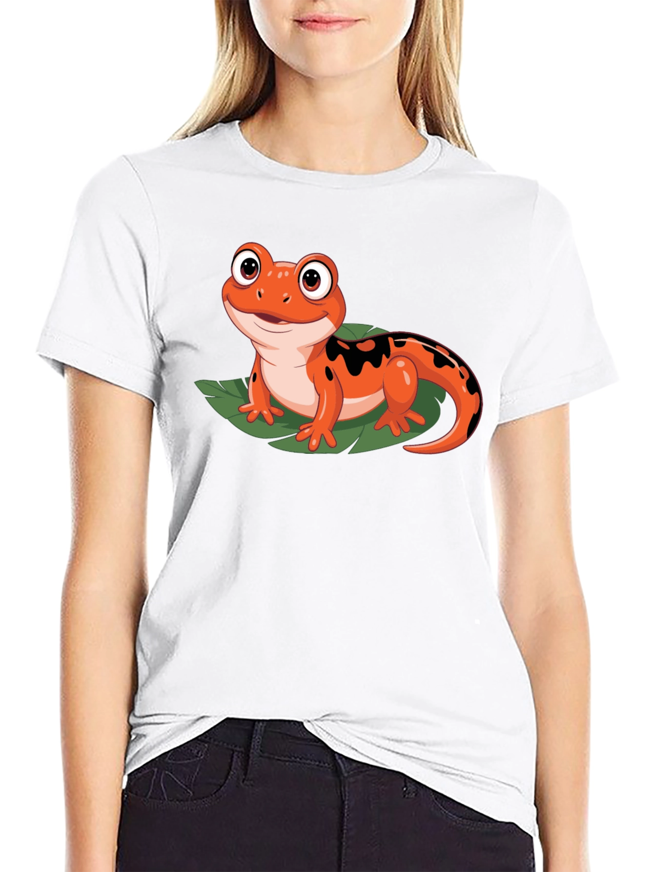 Black Cute Cartoon Salamander Graphic Black T-Shirt view 9