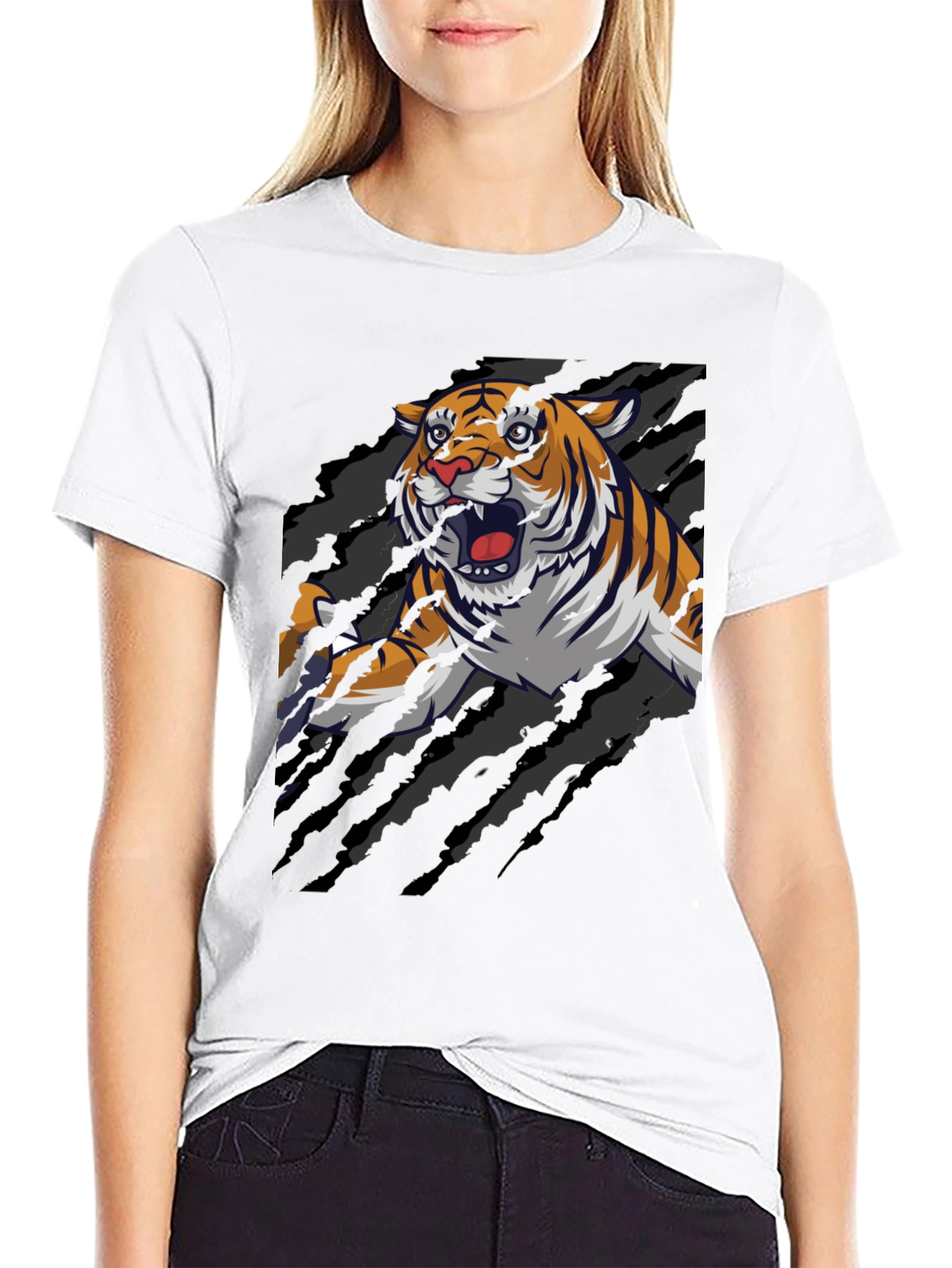 Black Roaring Tiger Graphic Print T-Shirt view 9