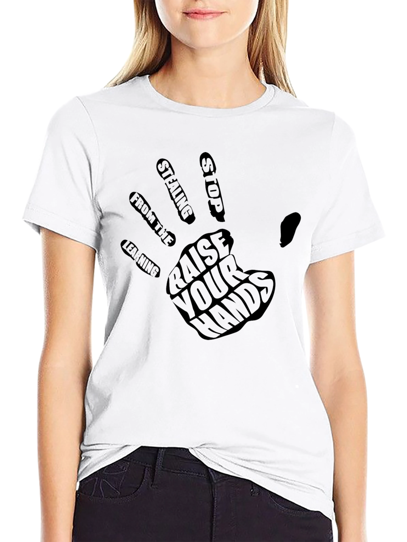 Black Raise Your Hands Graphic Tee - Stop Stealing, Start Learning view 9