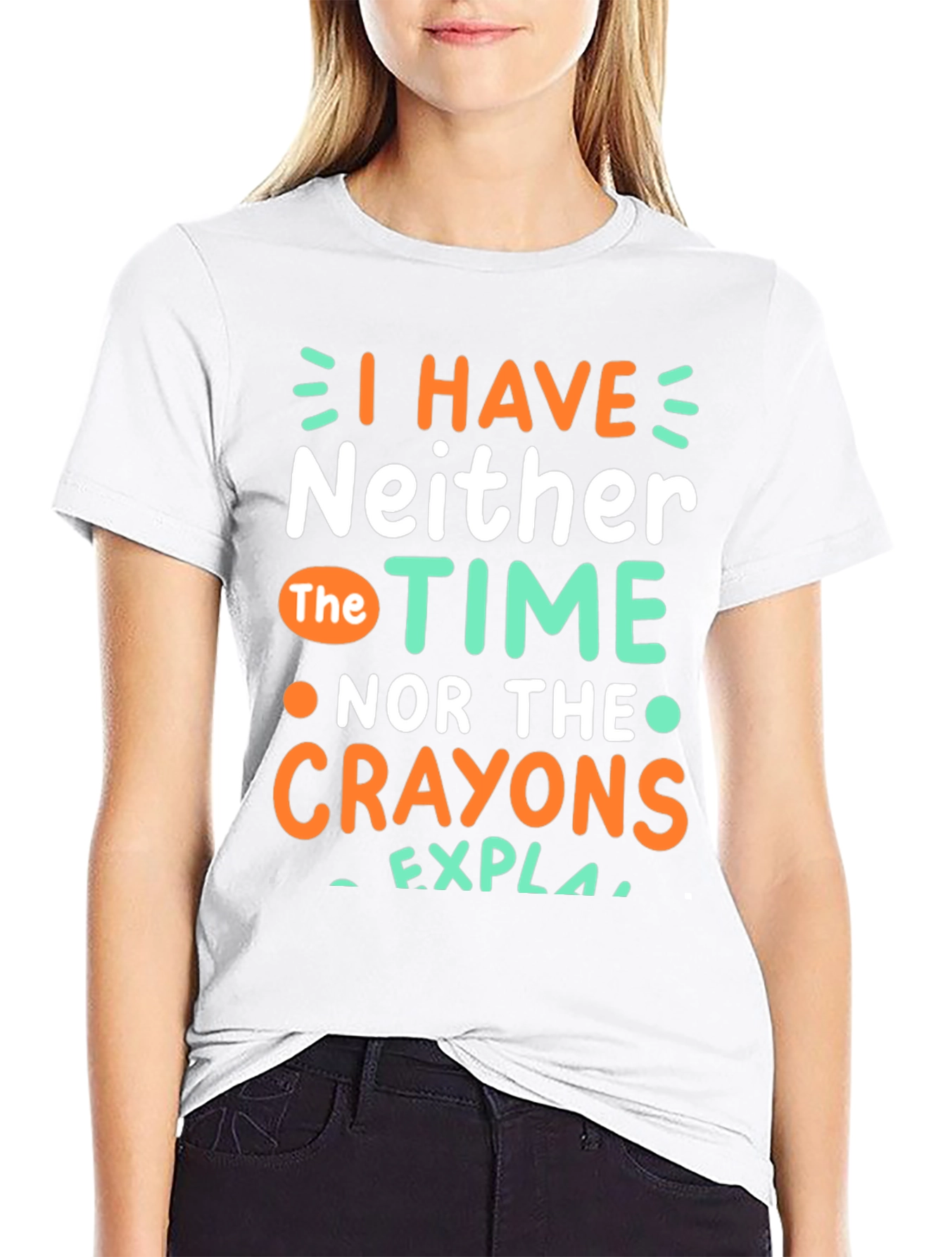 Black Funny Graphic T-Shirt: No Time, No Crayons view 9