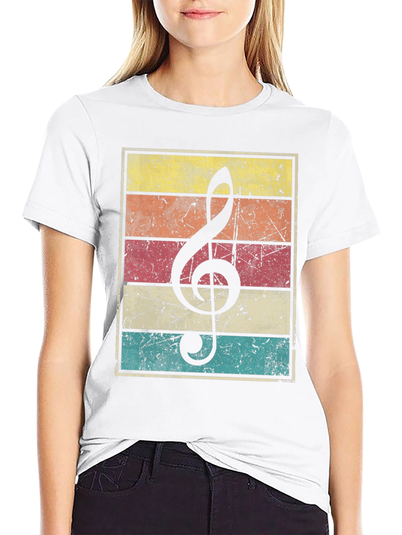 Black Retro Music Treble Clef Graphic T-Shirt view 9