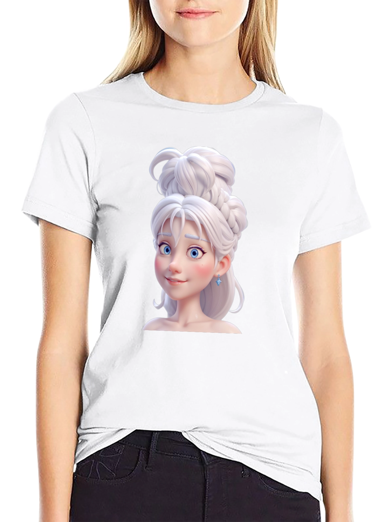 Black Cartoon Princess Graphic Tee - Black Cotton T-Shirt view 9