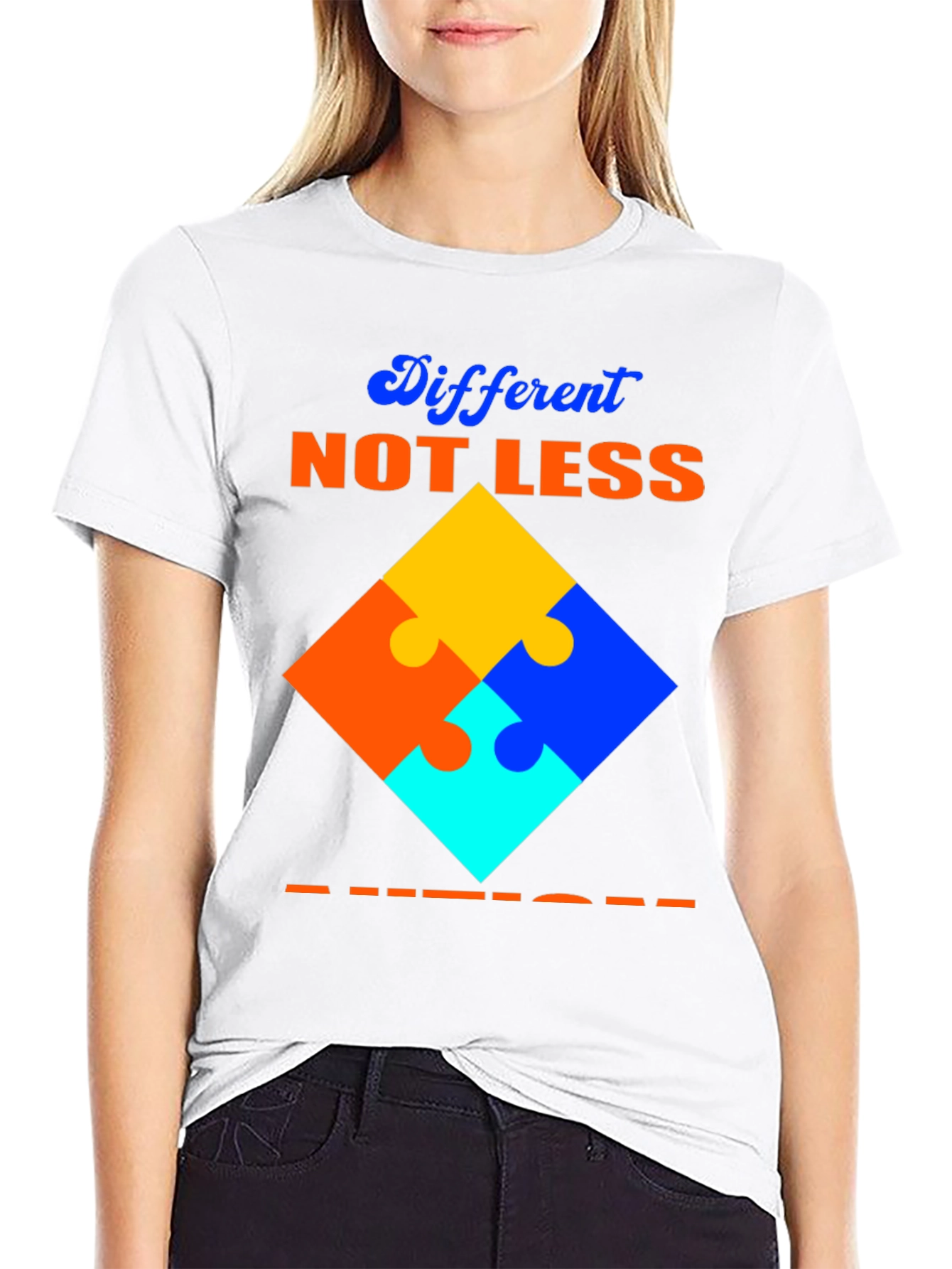 Black Autism Awareness T-Shirt Different Not Less Puzzle Design view 9