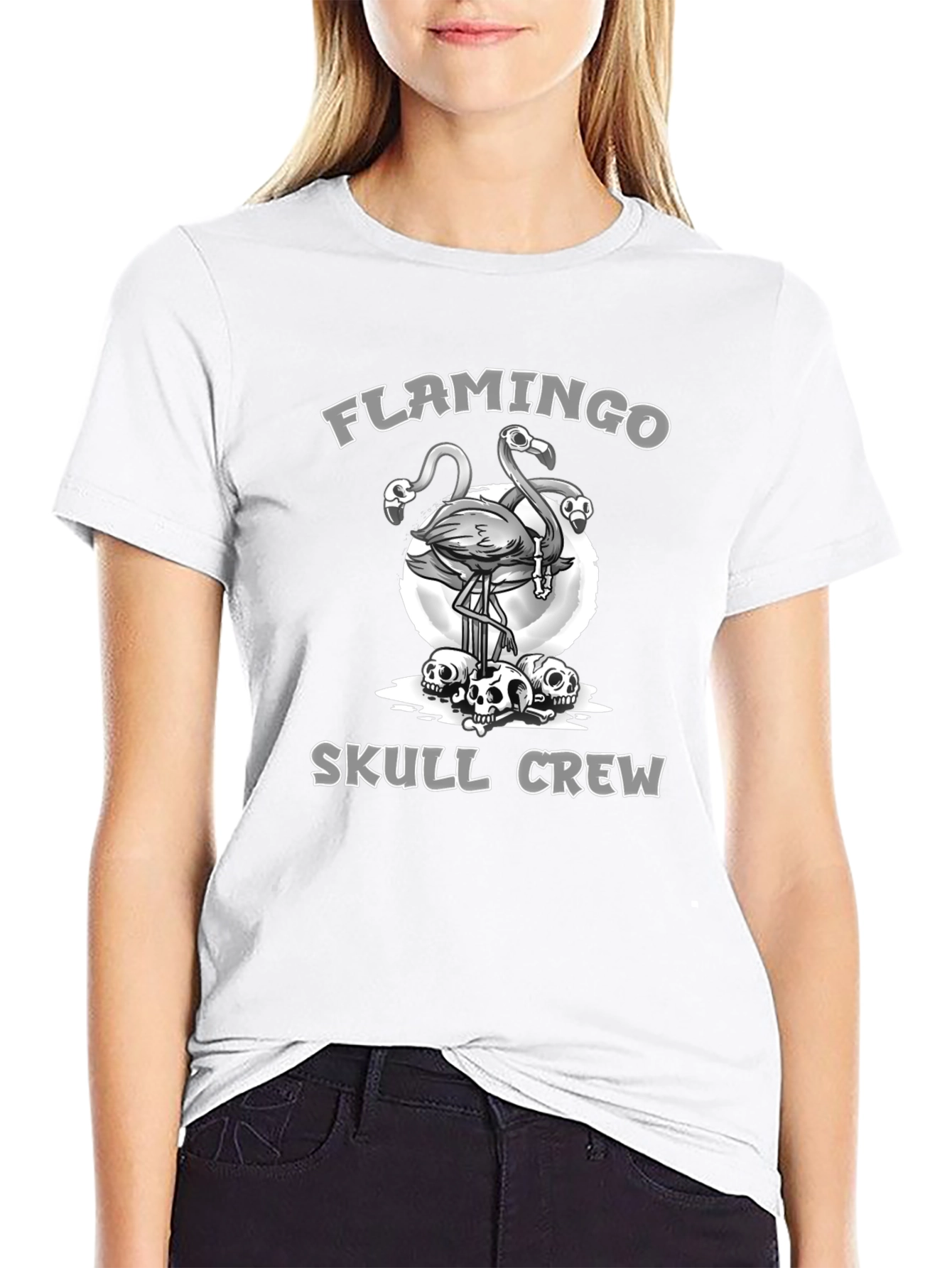 Black Flamingo Skull Crew Graphic Tee view 9