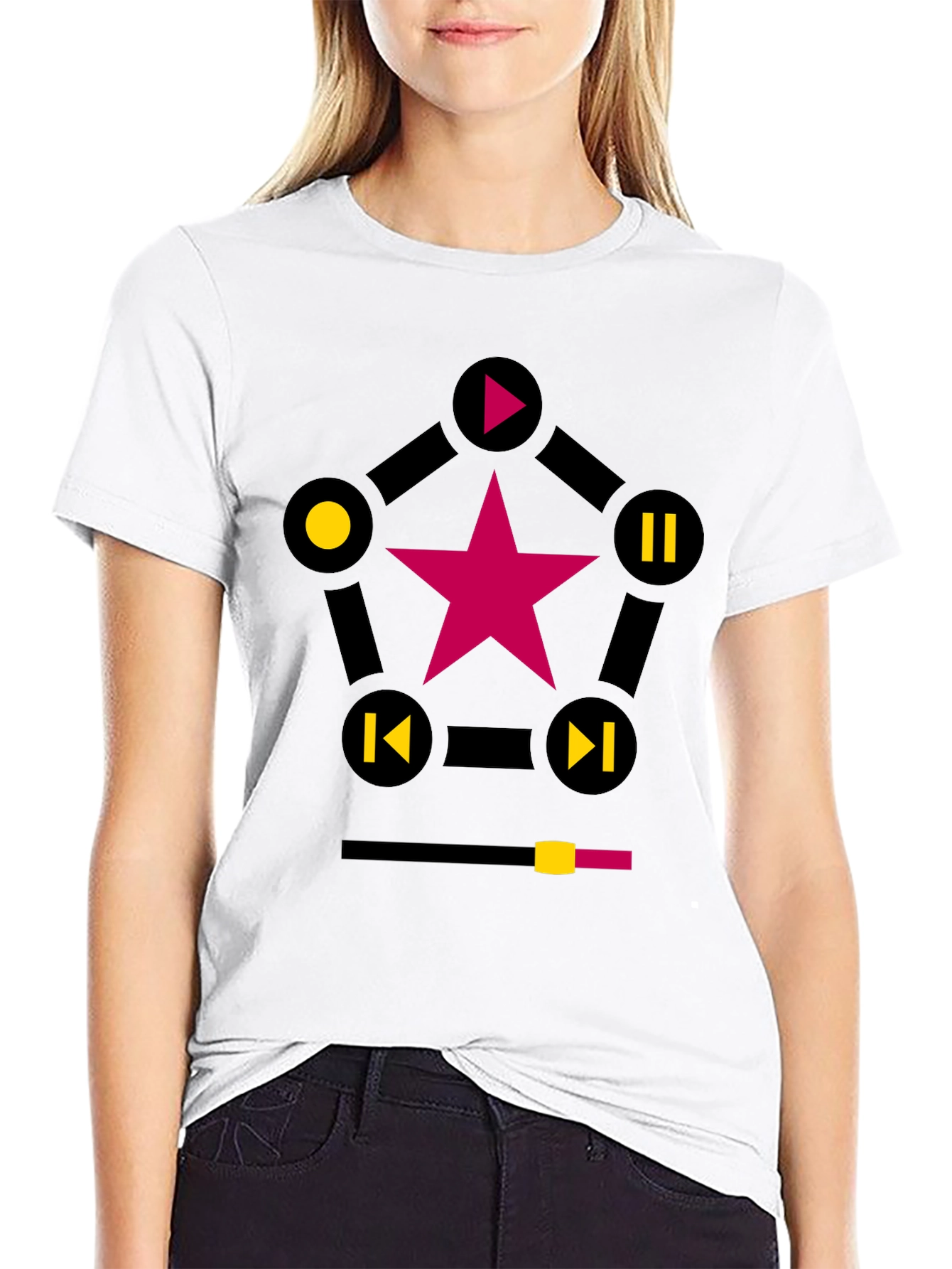 Black Starry Music Player Graphic T-Shirt view 9