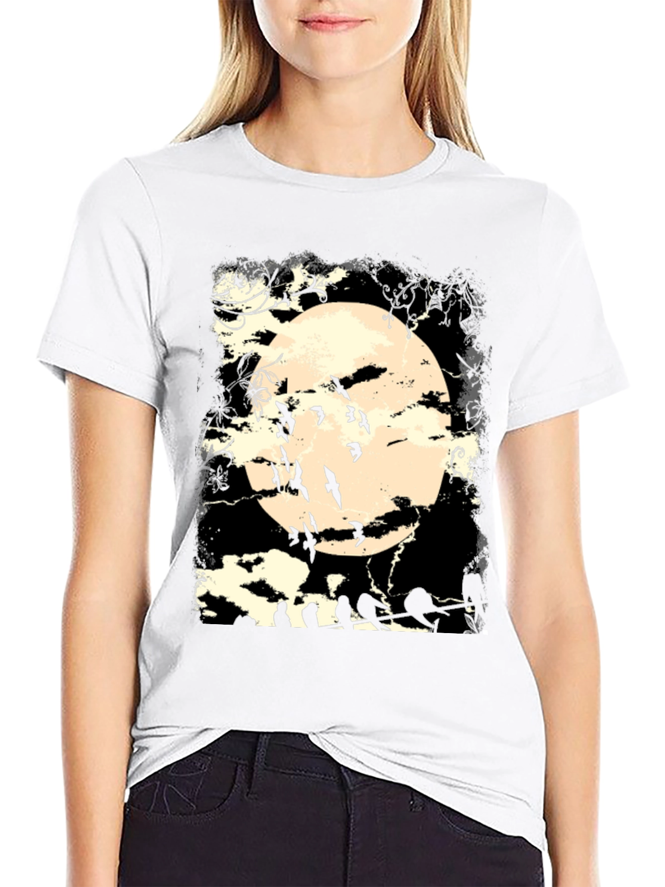 Black Spooky Moon Bats Graphic T-Shirt view 9