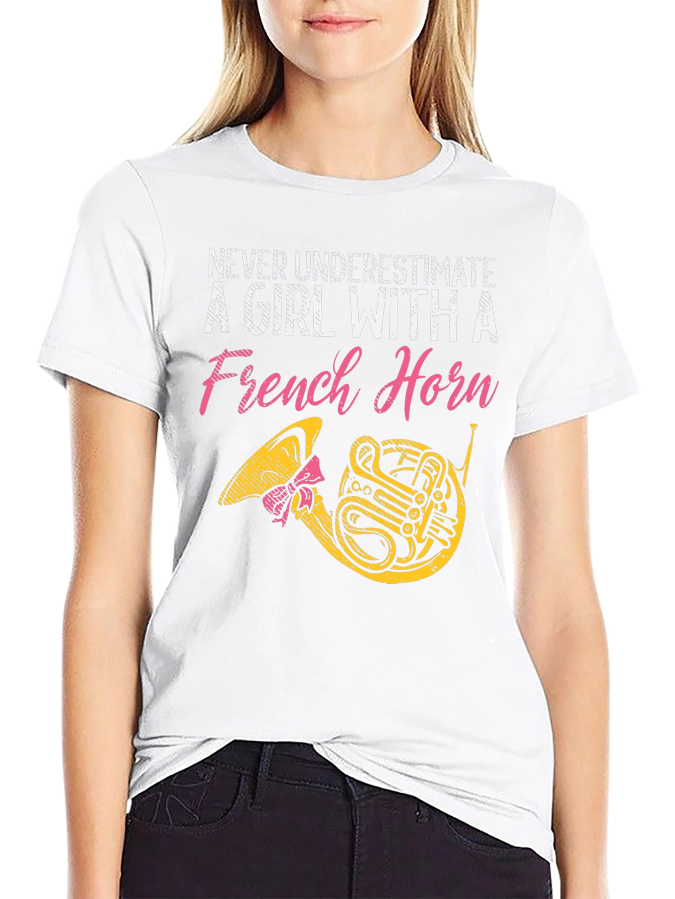 Black Never Underestimate a Girl with a French Horn T-Shirt view 9
