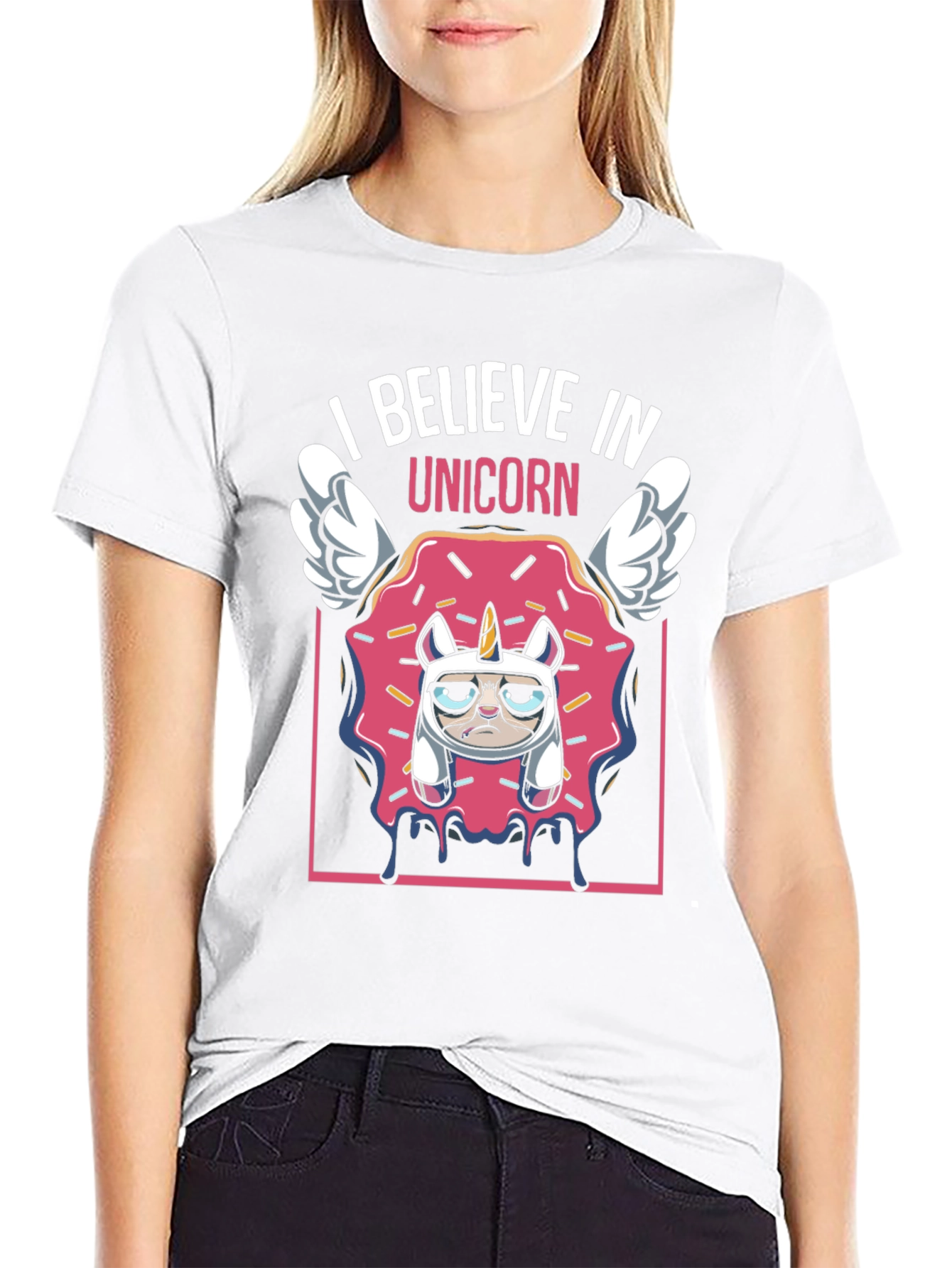 Black I Believe In Unicorn Funny Graphic T-Shirt view 9