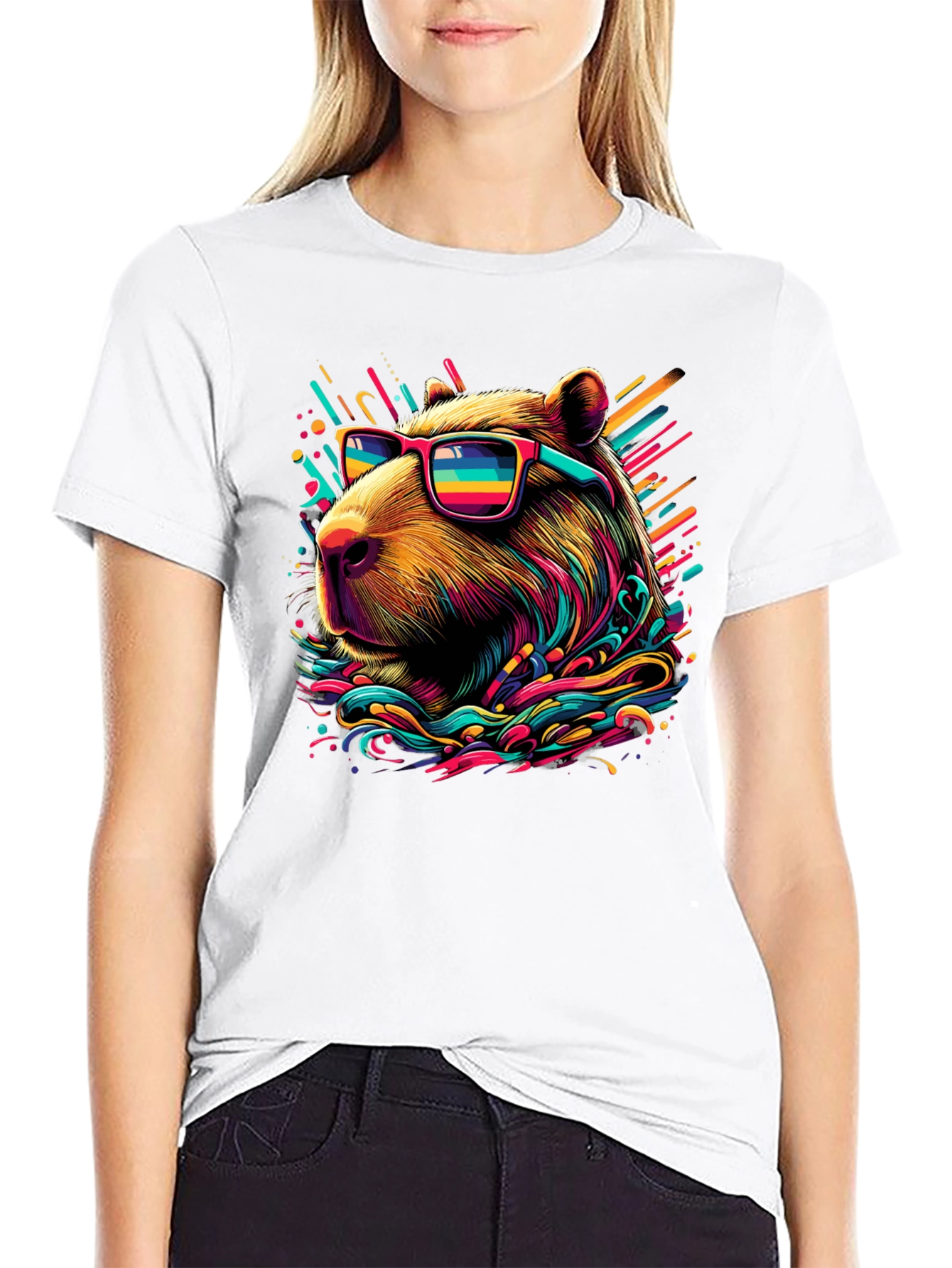 Black Cool Capybara Graphic Tee - Funky Animal Shirt view 9