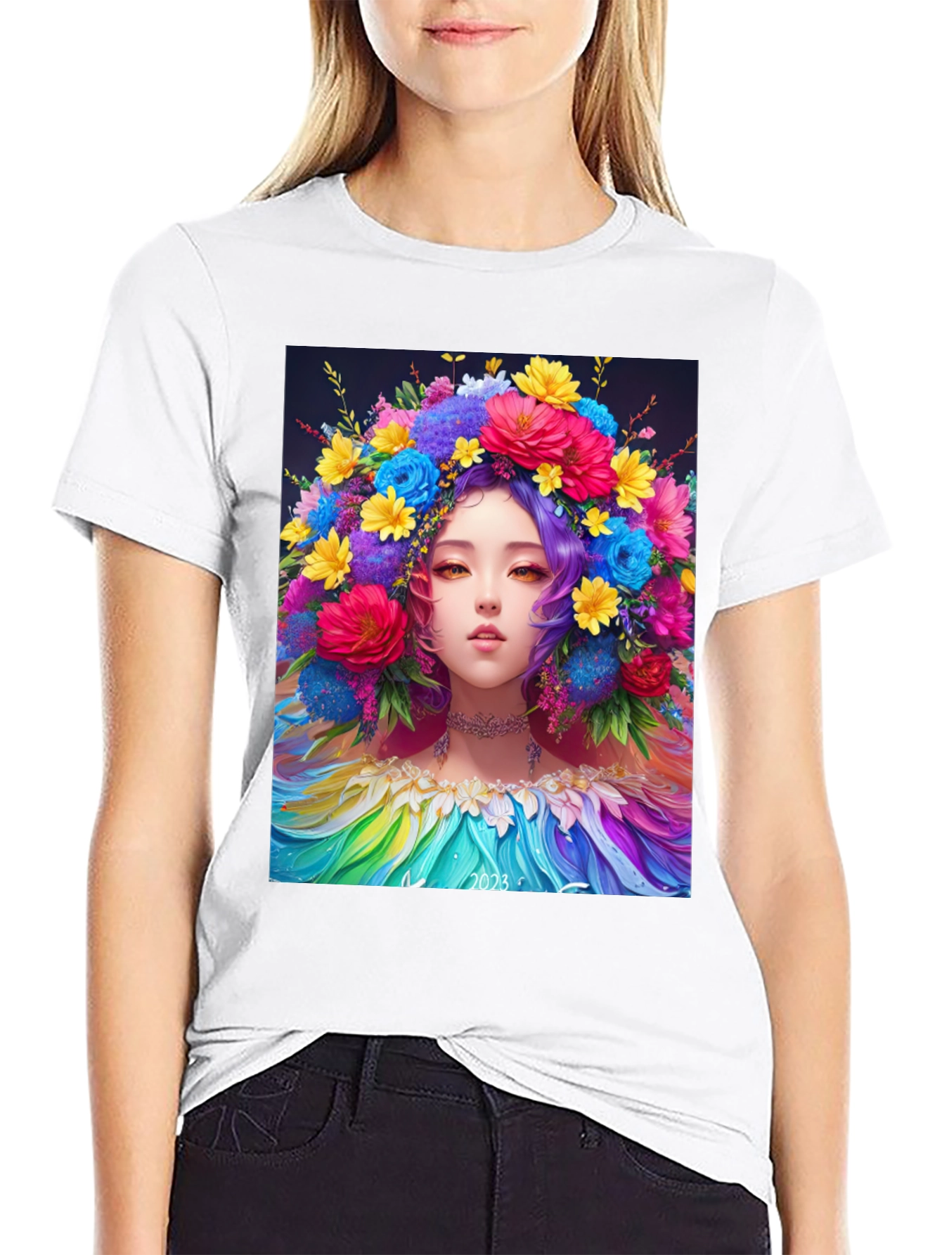 Floral Crown Girl Graphic Tee - 9