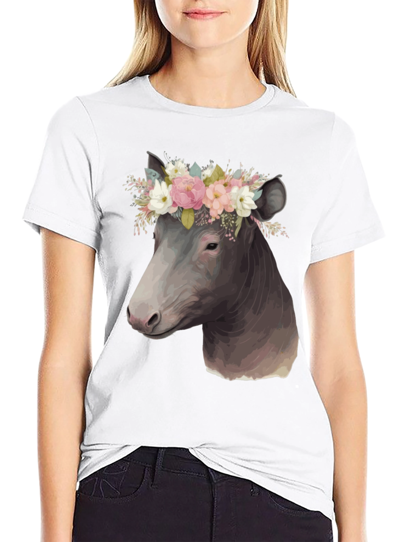Black Cow Floral Crown T-Shirt view 9