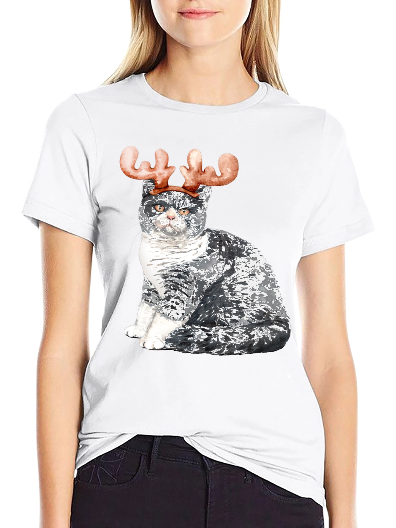 Black Cat with Reindeer Antlers T-Shirt view 9