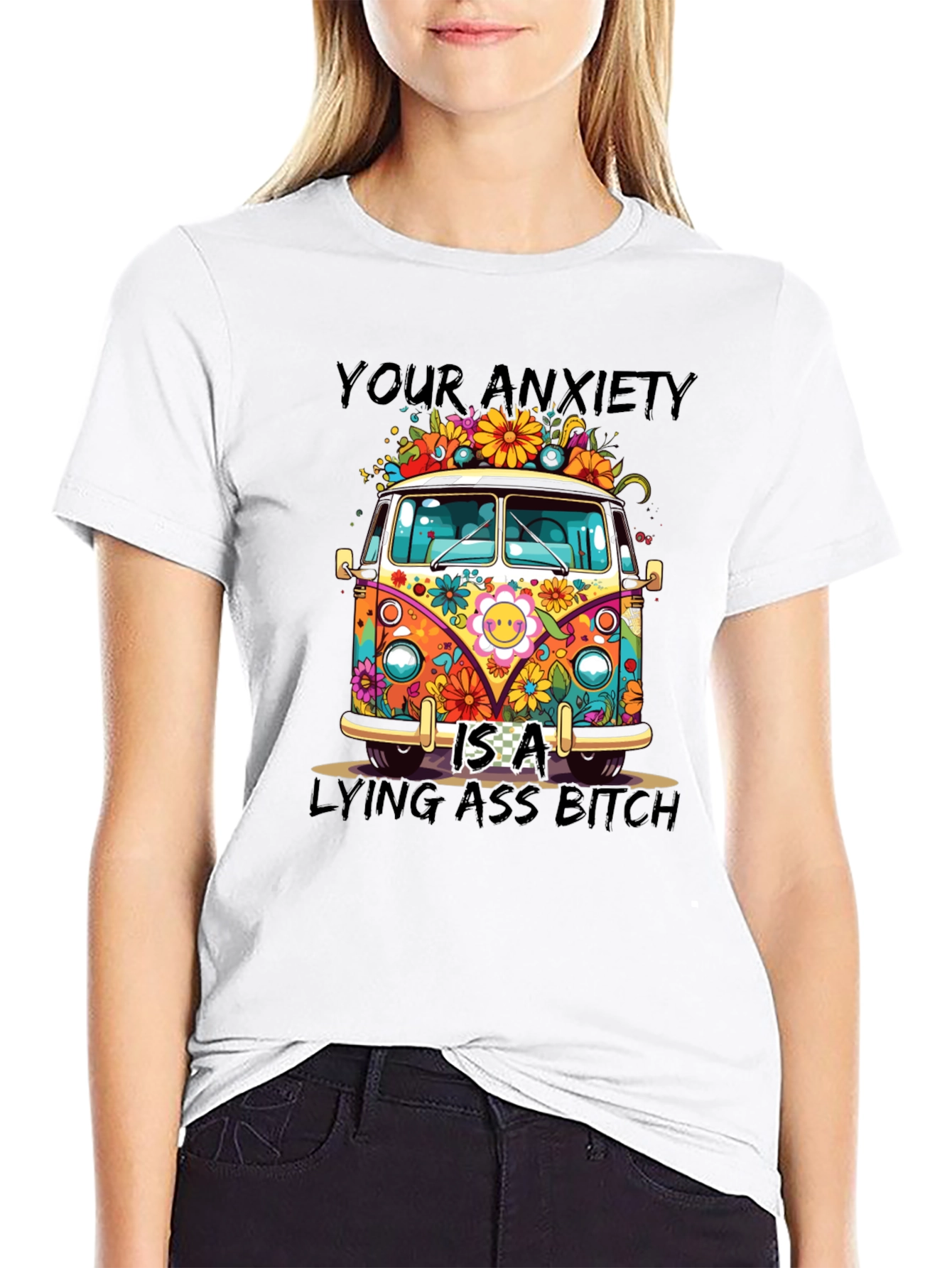 Black Anxiety Lying Ass Bitch Graphic Tee view 9
