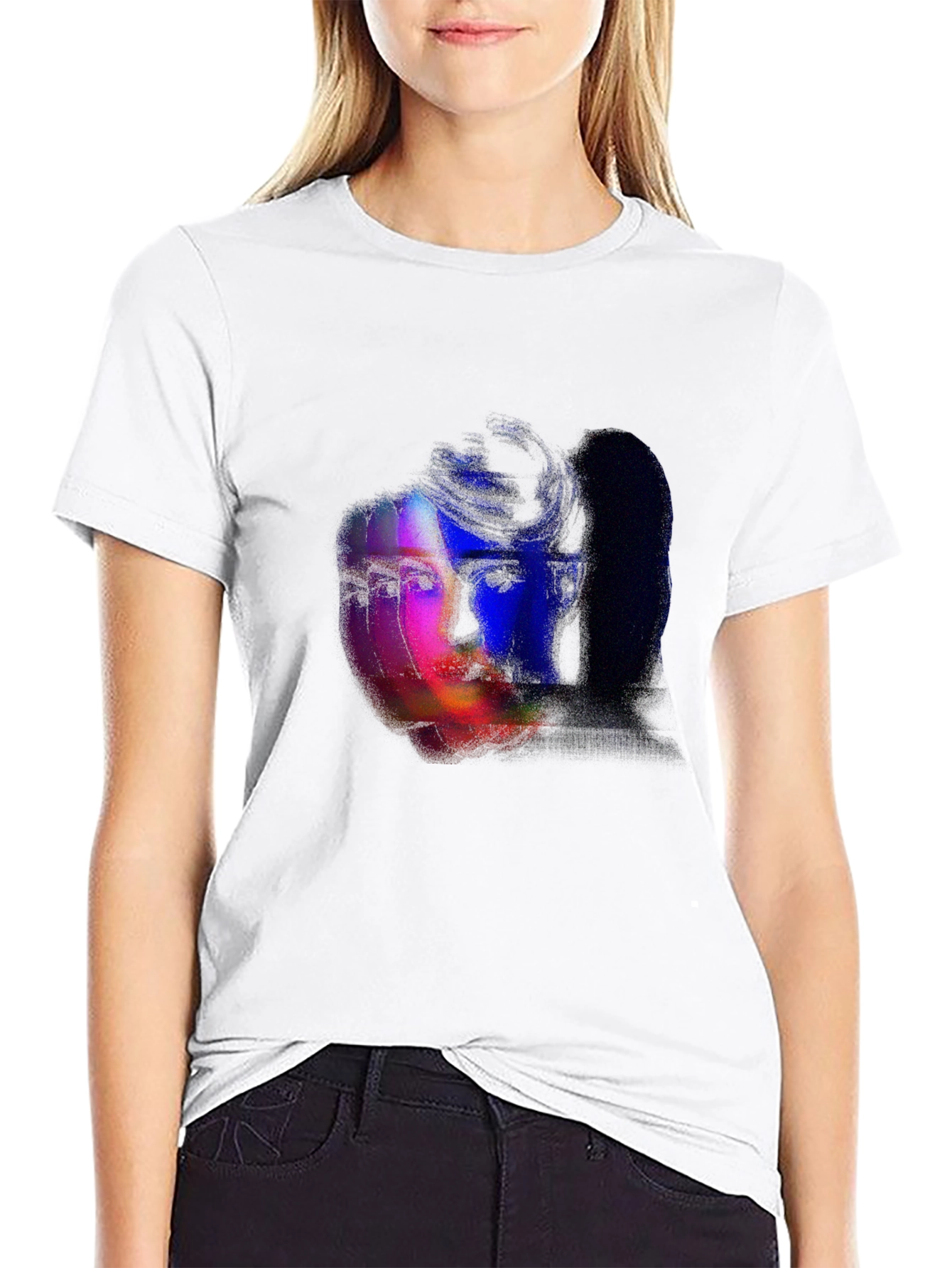 Black Glitch Portrait Graphic Tee - Black view 9