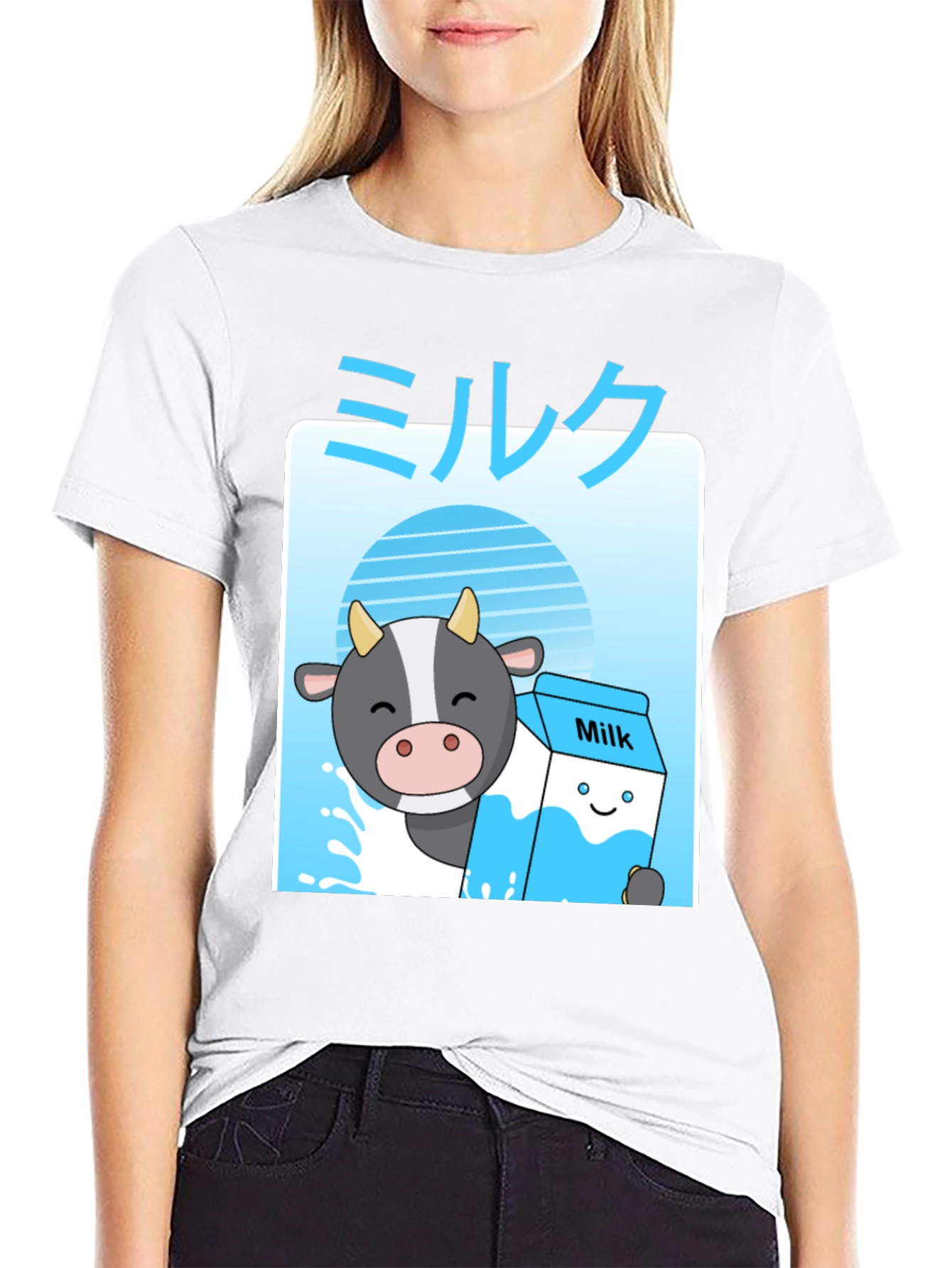 Black Kawaii Milk T-Shirt - Anime Cow Cute Graphic Tee view 9