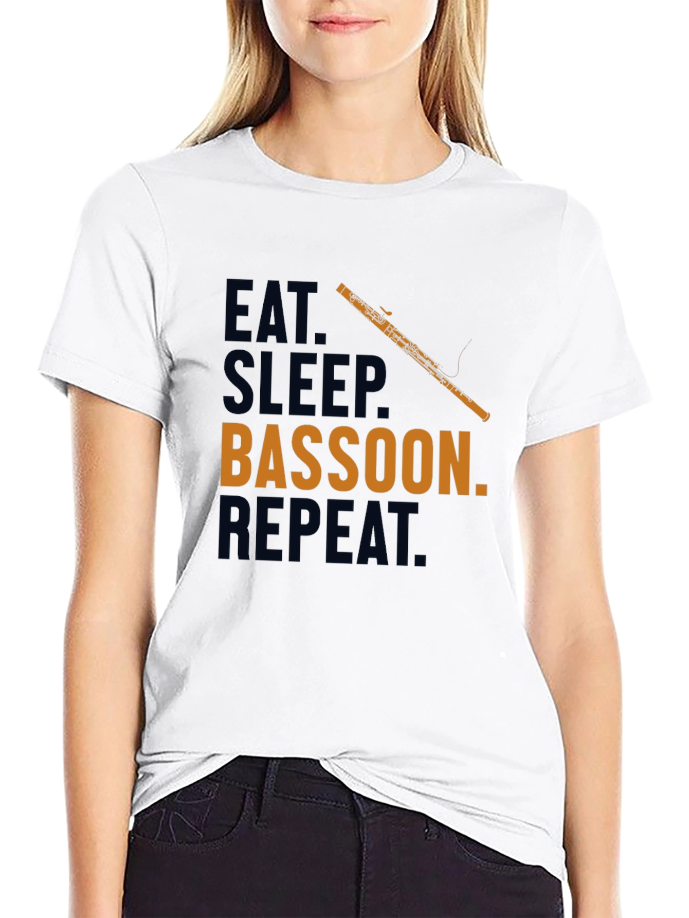 Black Eat Sleep Bassoon Repeat T-Shirt Funny Musician Tee view 9