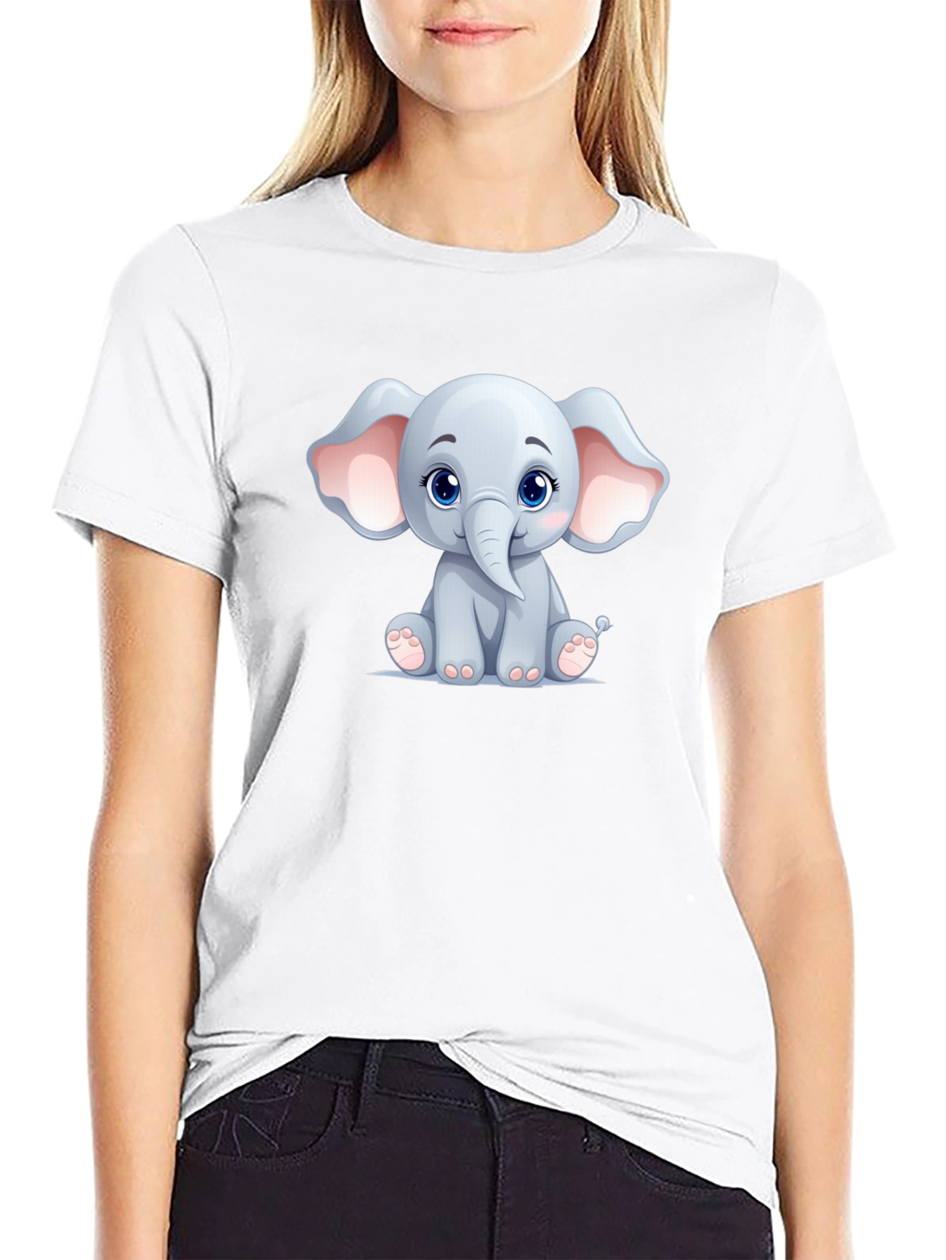 Black Cute Elephant Graphic Tee - Unisex Black T-Shirt view 9