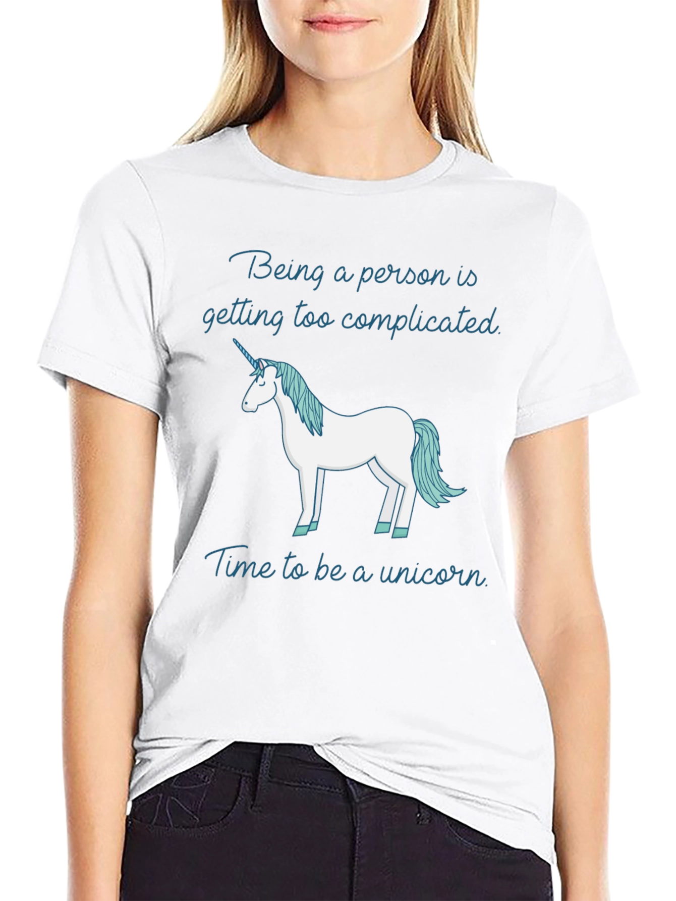 Black Funny Unicorn T-Shirt: Being a Person is Too Complicated view 9
