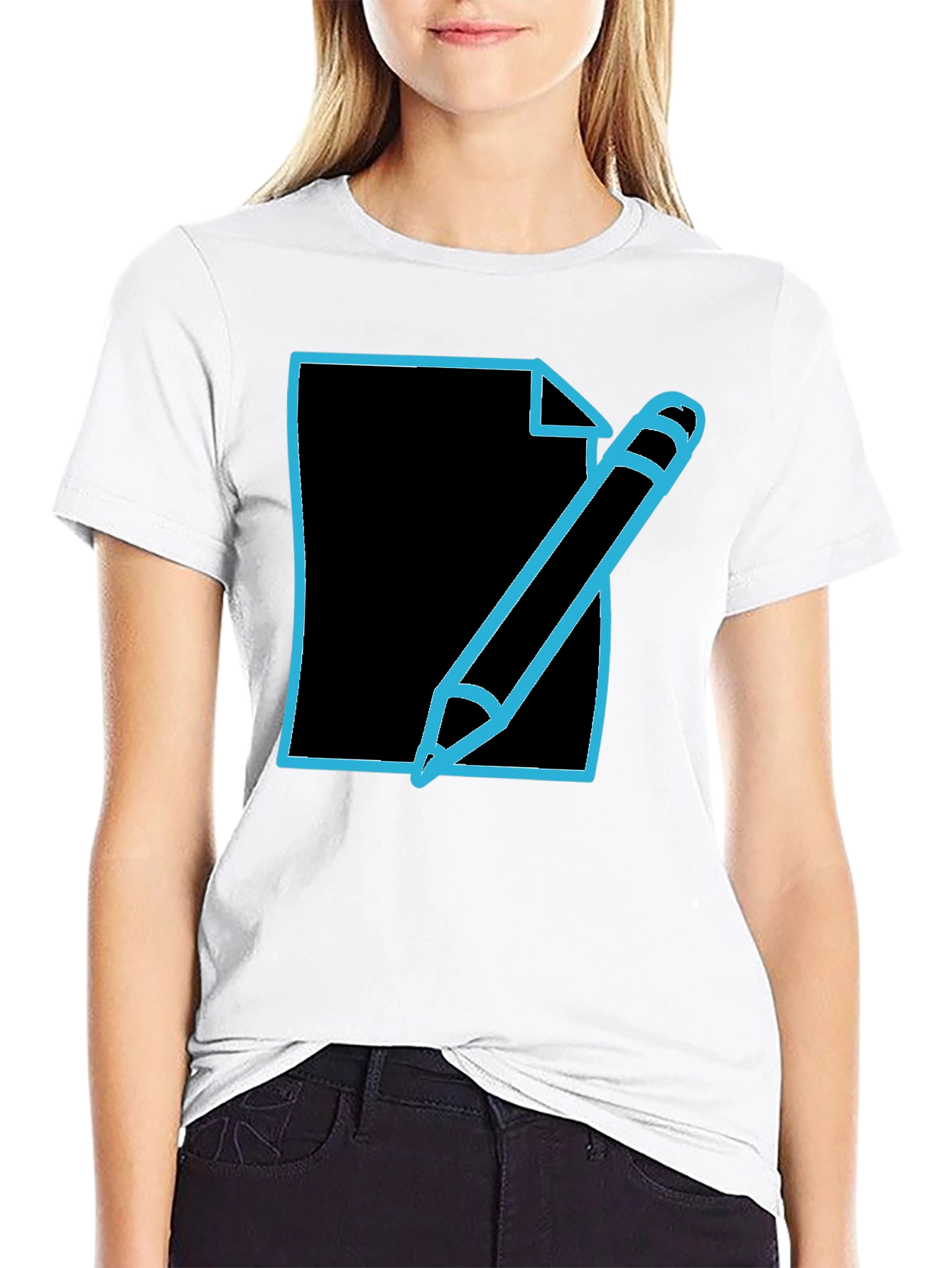 Black Write On! Men's Black T-Shirt with Pen & Paper Graphic view 9