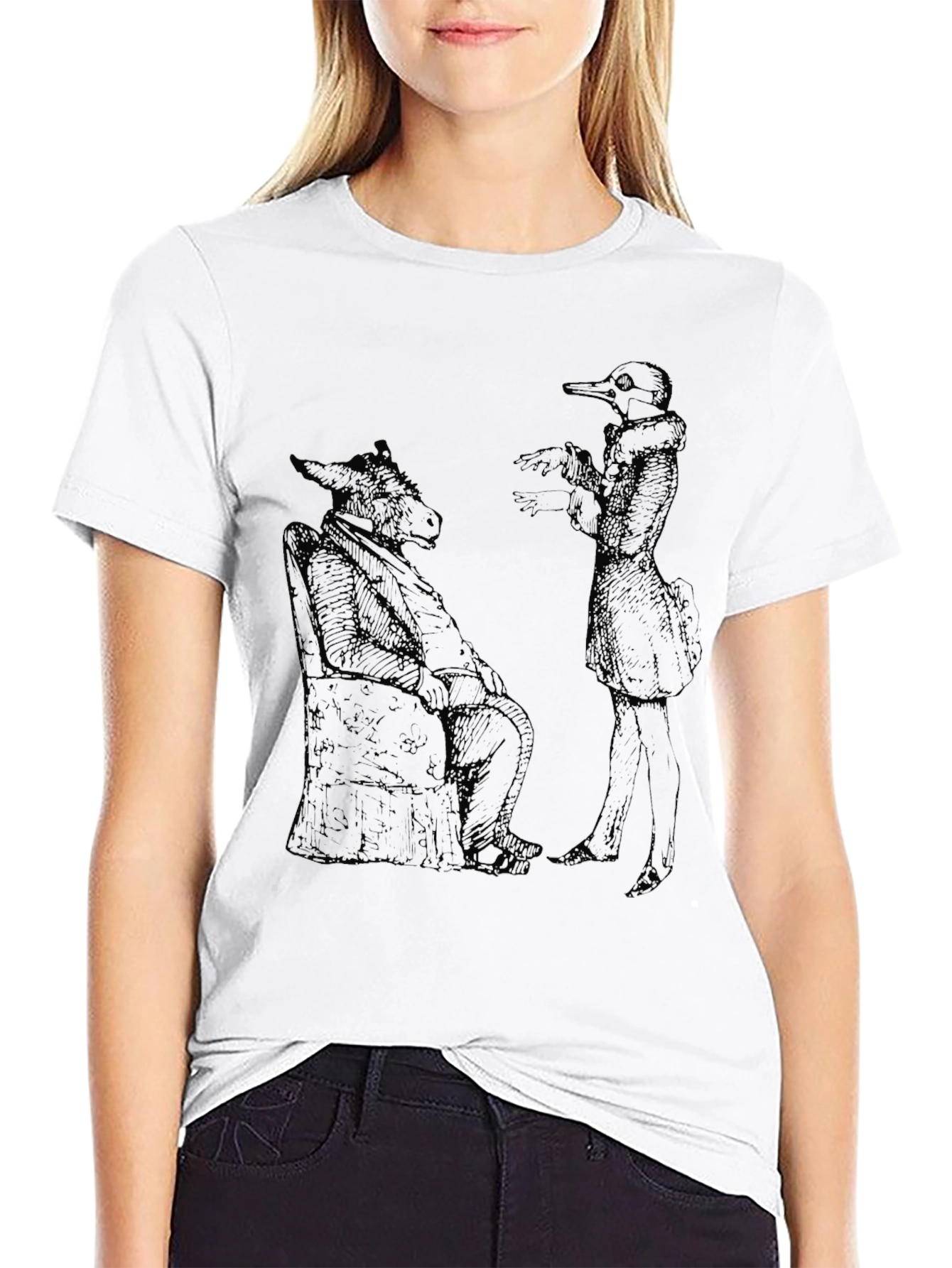 Black Surreal Animal Character Black T-Shirt view 9