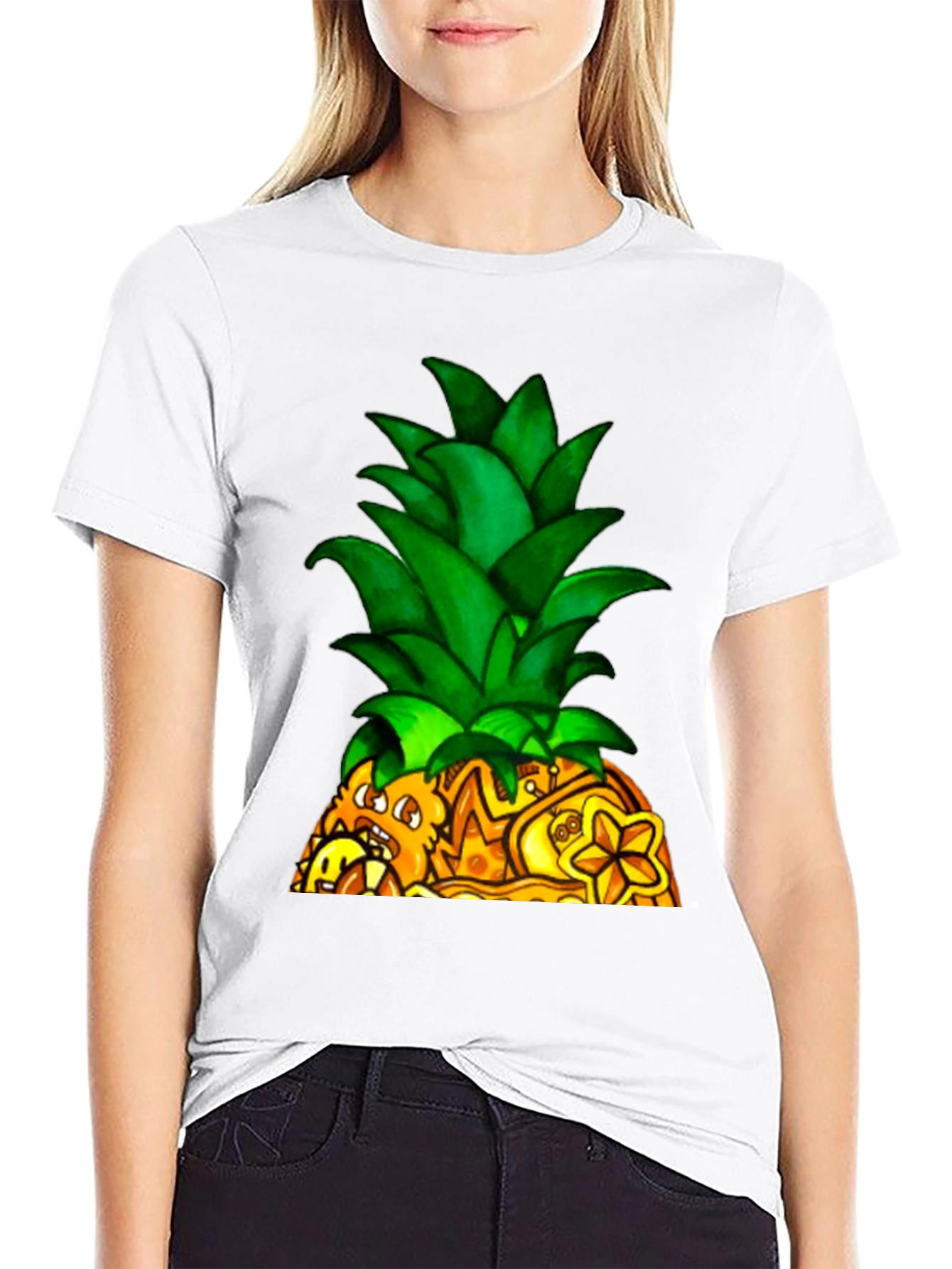 Black Novelty Pineapple Graphic Black T-Shirt view 9