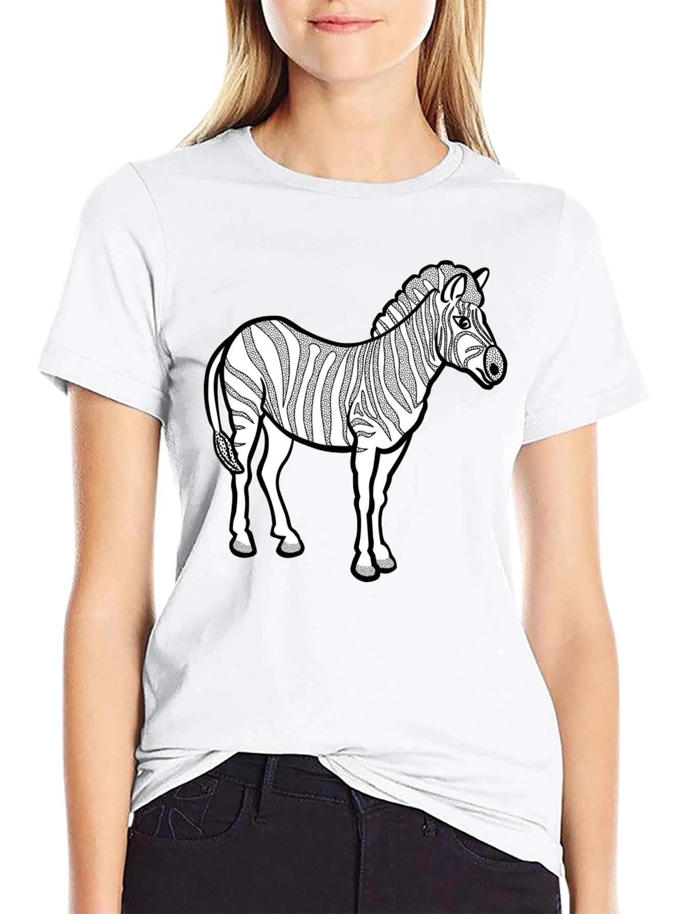 Black Zebra Graphic Print T-Shirt - Black view 9