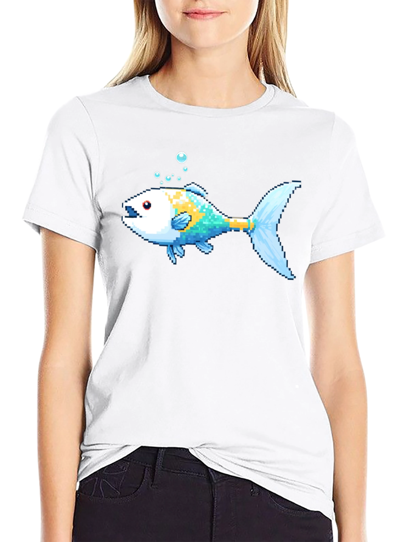 Pixel Fish Black T-Shirt - Retro Gaming Style - 9