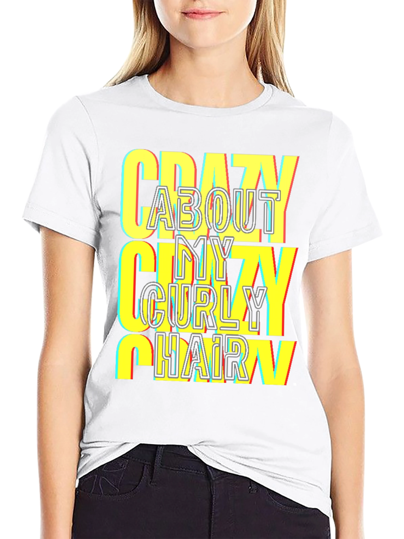 Black Crazy About My Curly Hair T-Shirt view 9
