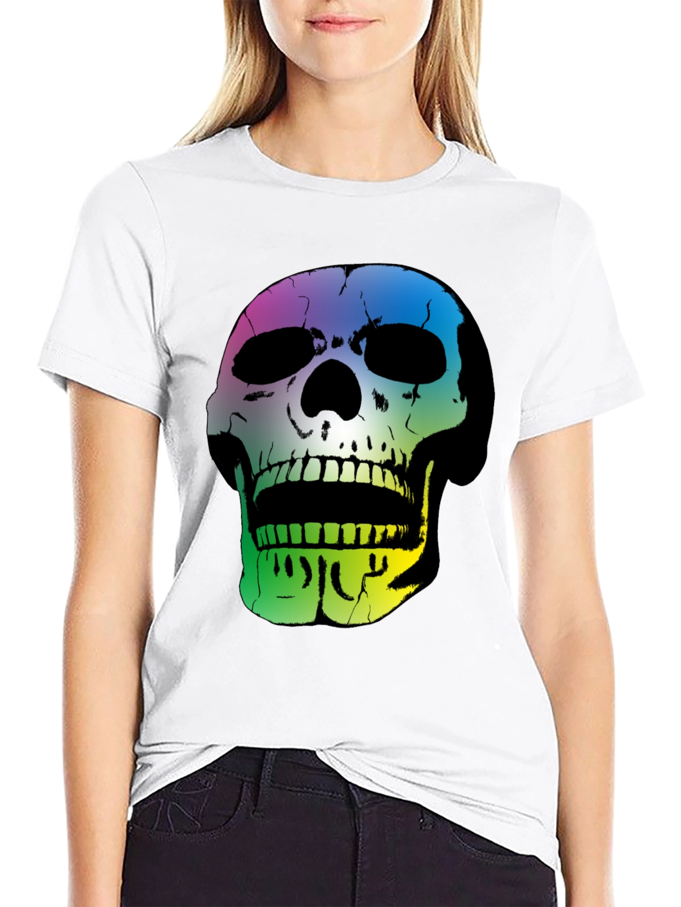 Black Rainbow Skull Graphic Black T-Shirt view 9